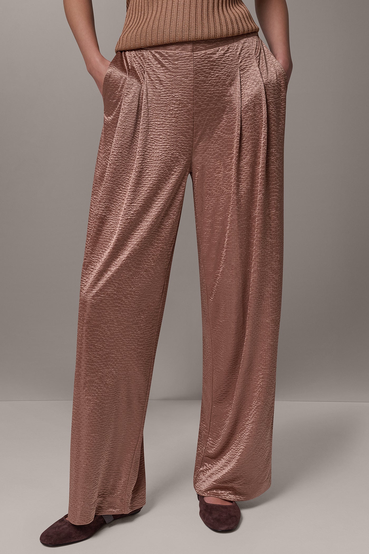 MID-RISE CRINKLE SATIN WIDE-LEG PANT VIEW 1