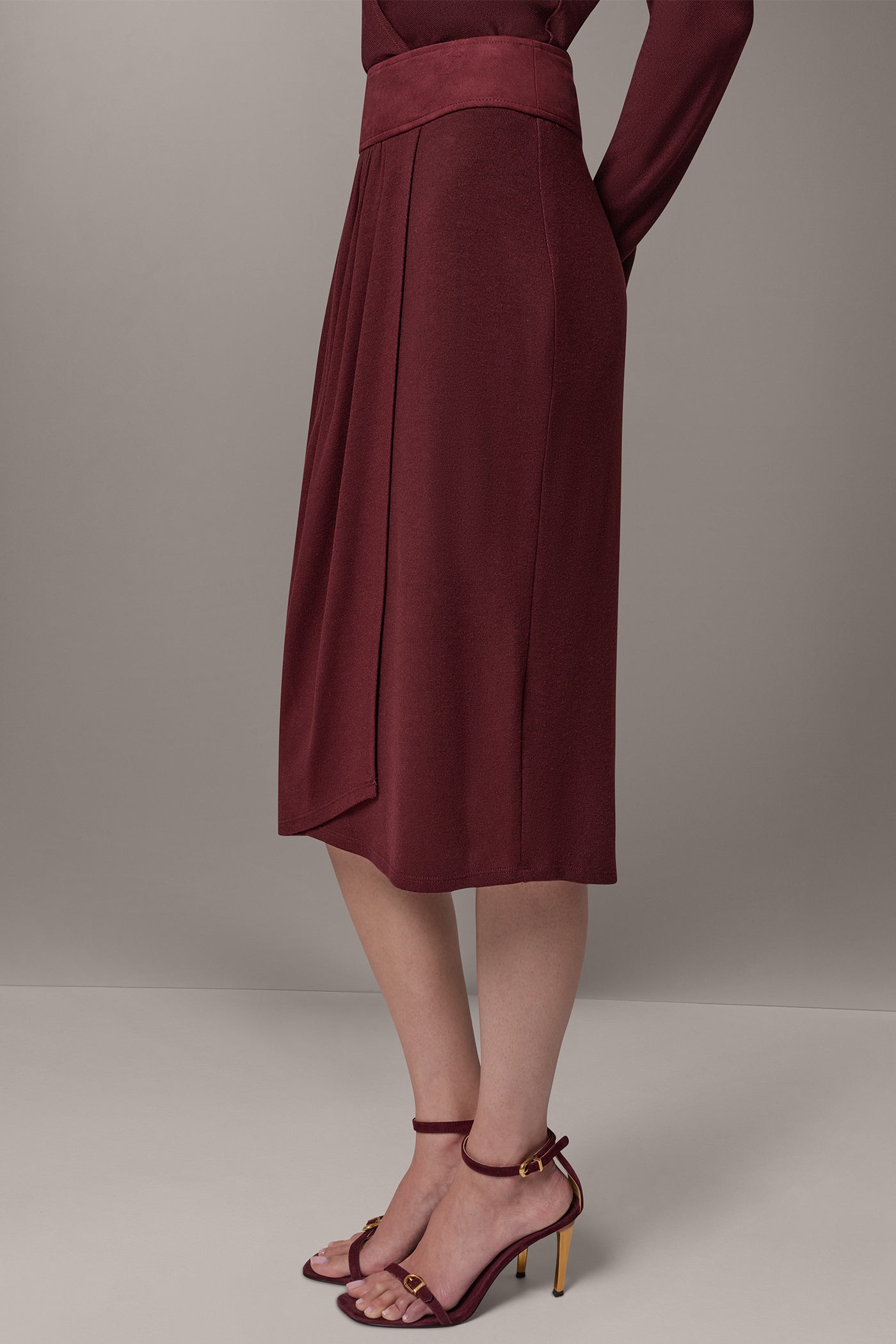 WRAP-EFFECT MIXED-MEDIA SKIRT VIEW 4