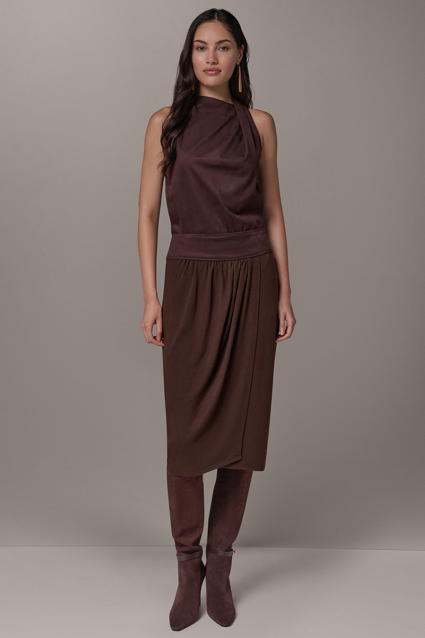 WRAP-EFFECT MIXED-MEDIA SKIRT VIEW 7