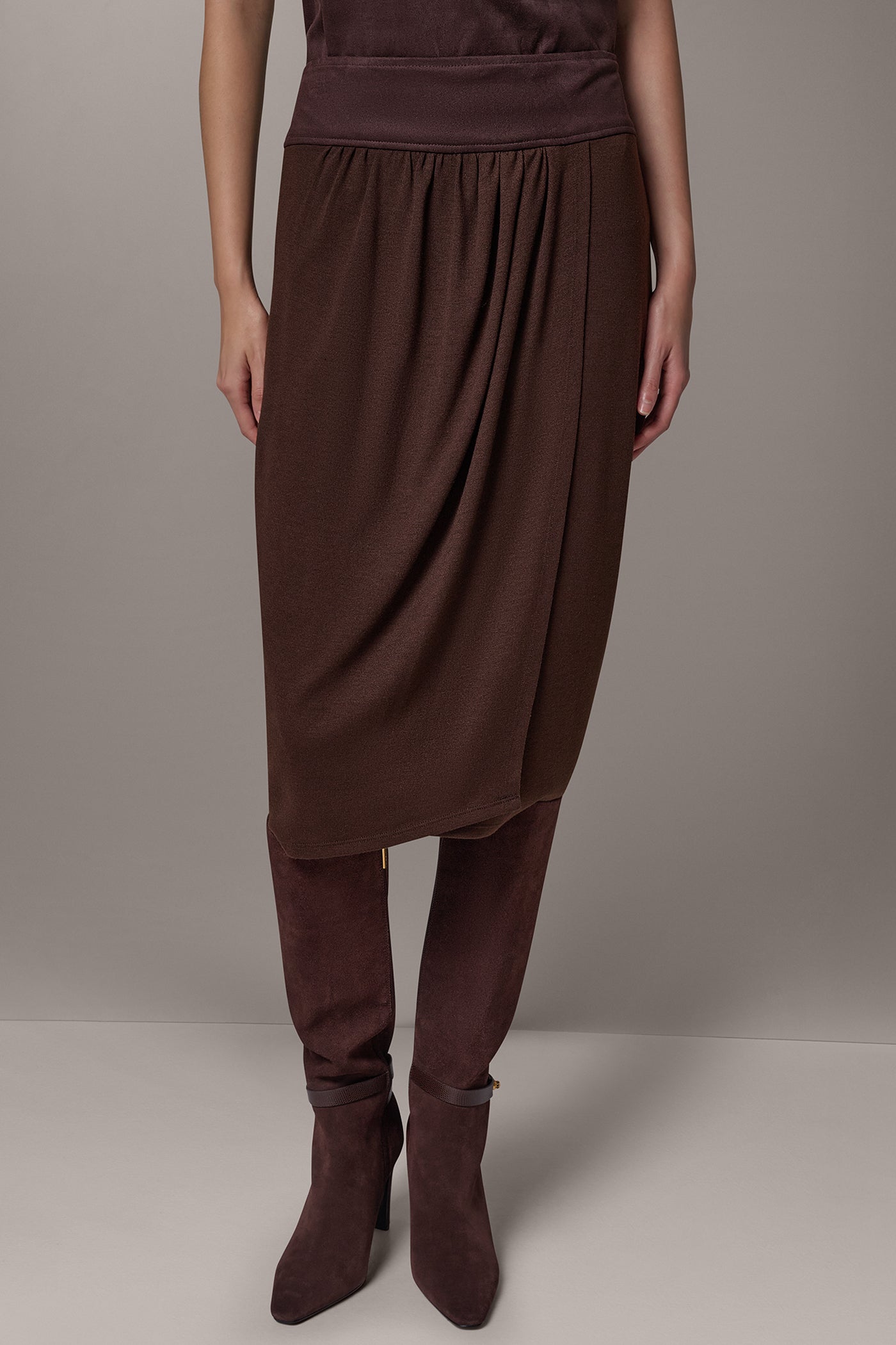 WRAP-EFFECT MIXED-MEDIA SKIRT