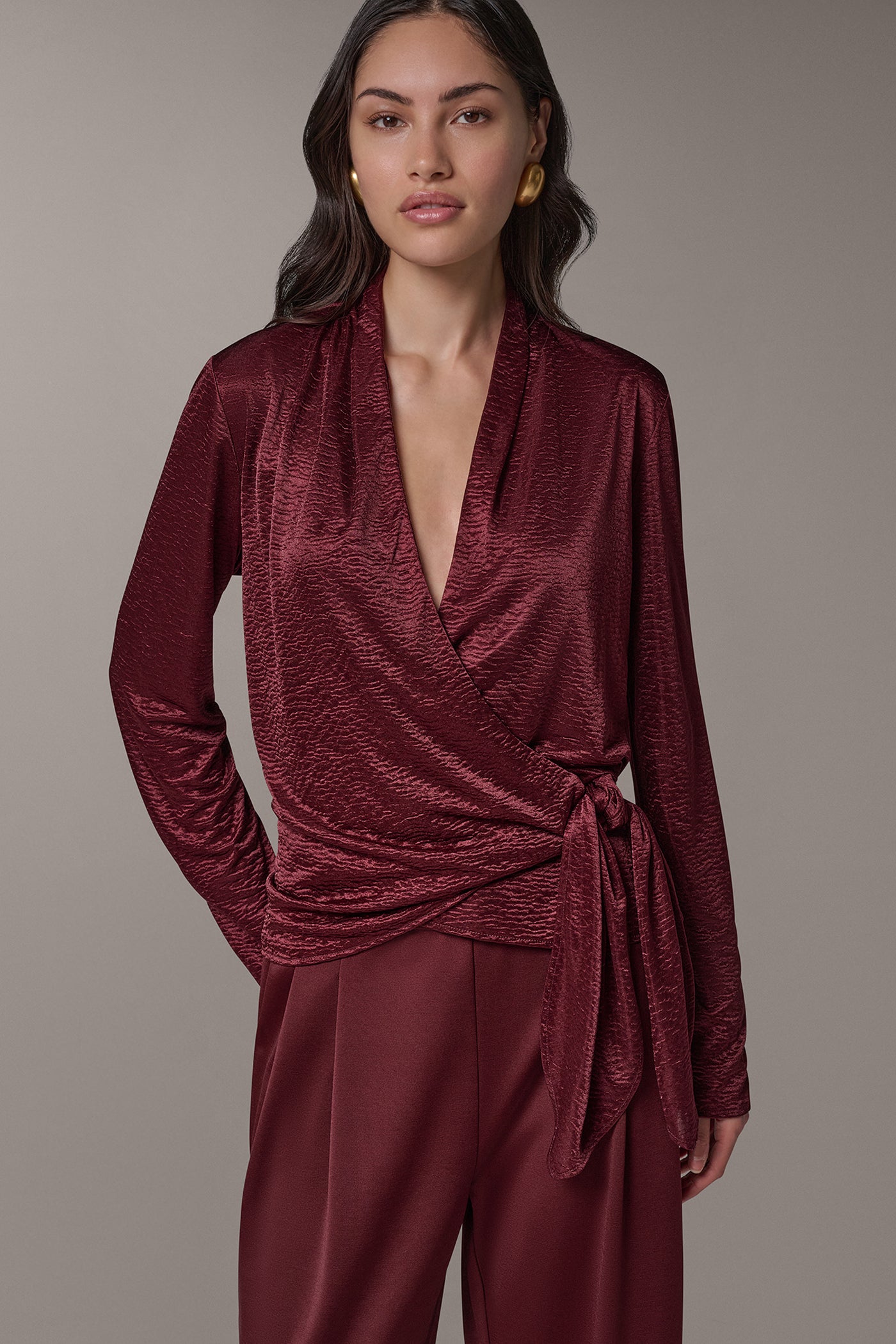 CRINKLE TIE-WAIST BLOUSE VIEW 1