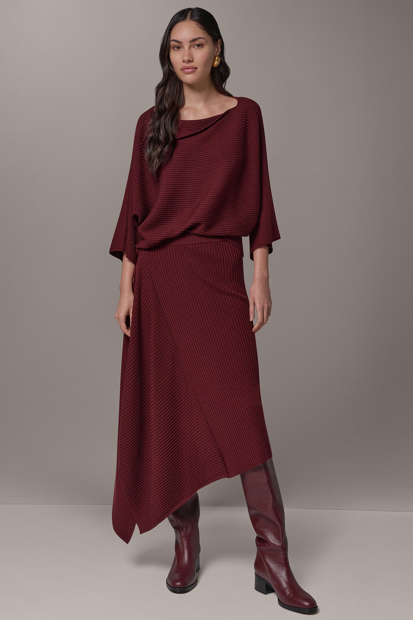 RIB WOOL ASYMMETRIC MIDI SKIRT VIEW 6