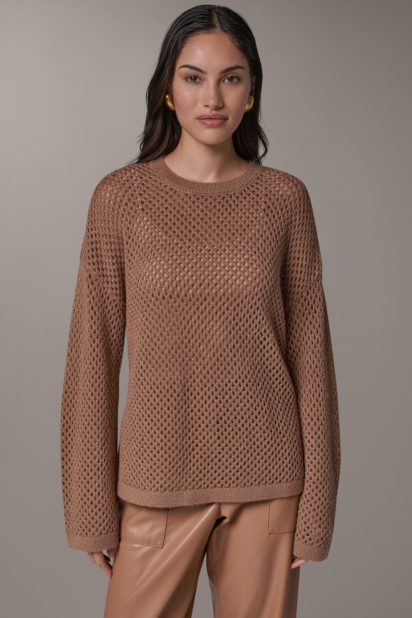 METALLIC OPEN STITCH SWEATER VIEW 1