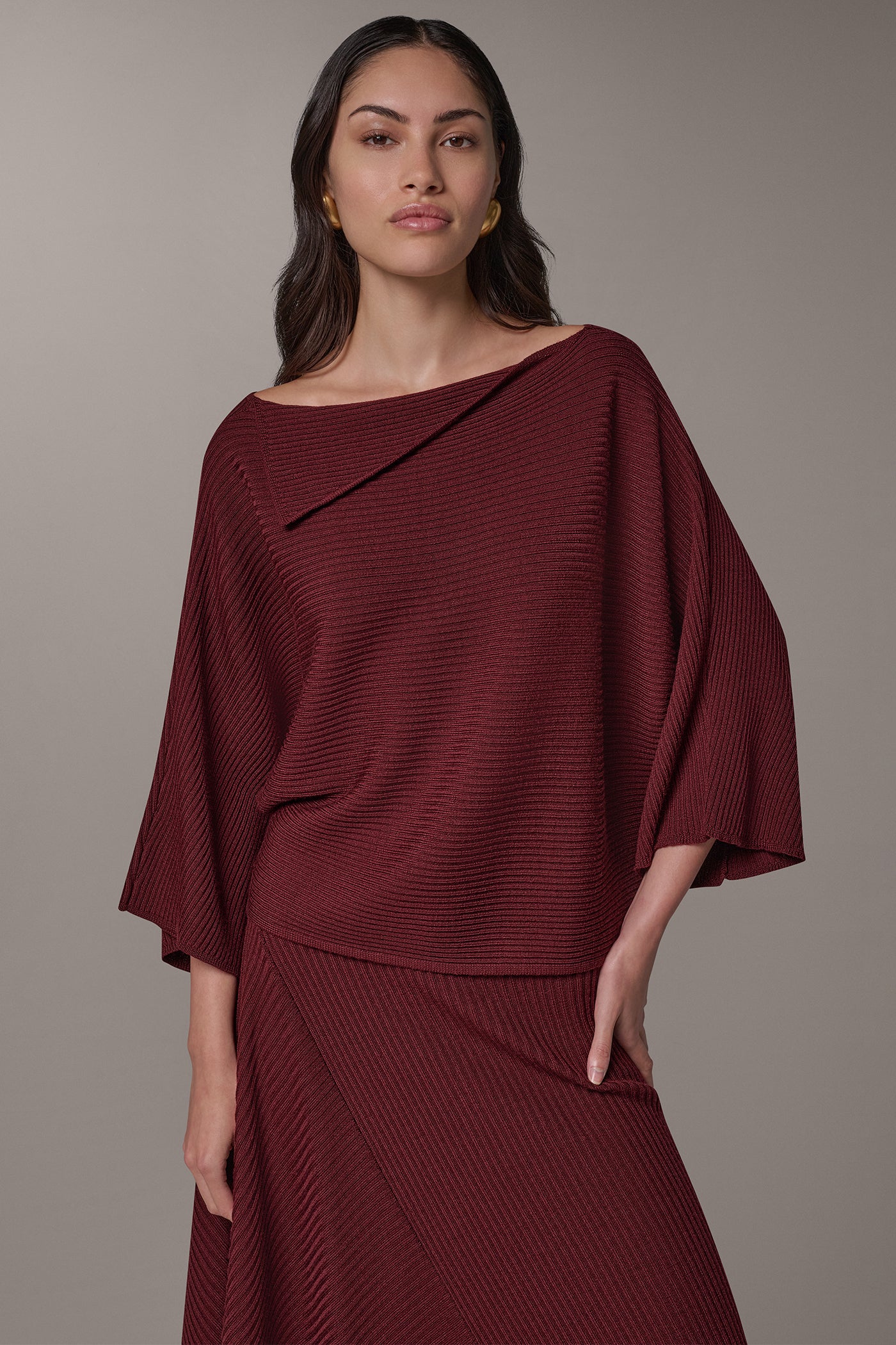 RIB WOOL ASYMMETRIC NECK SWEATER VIEW 1