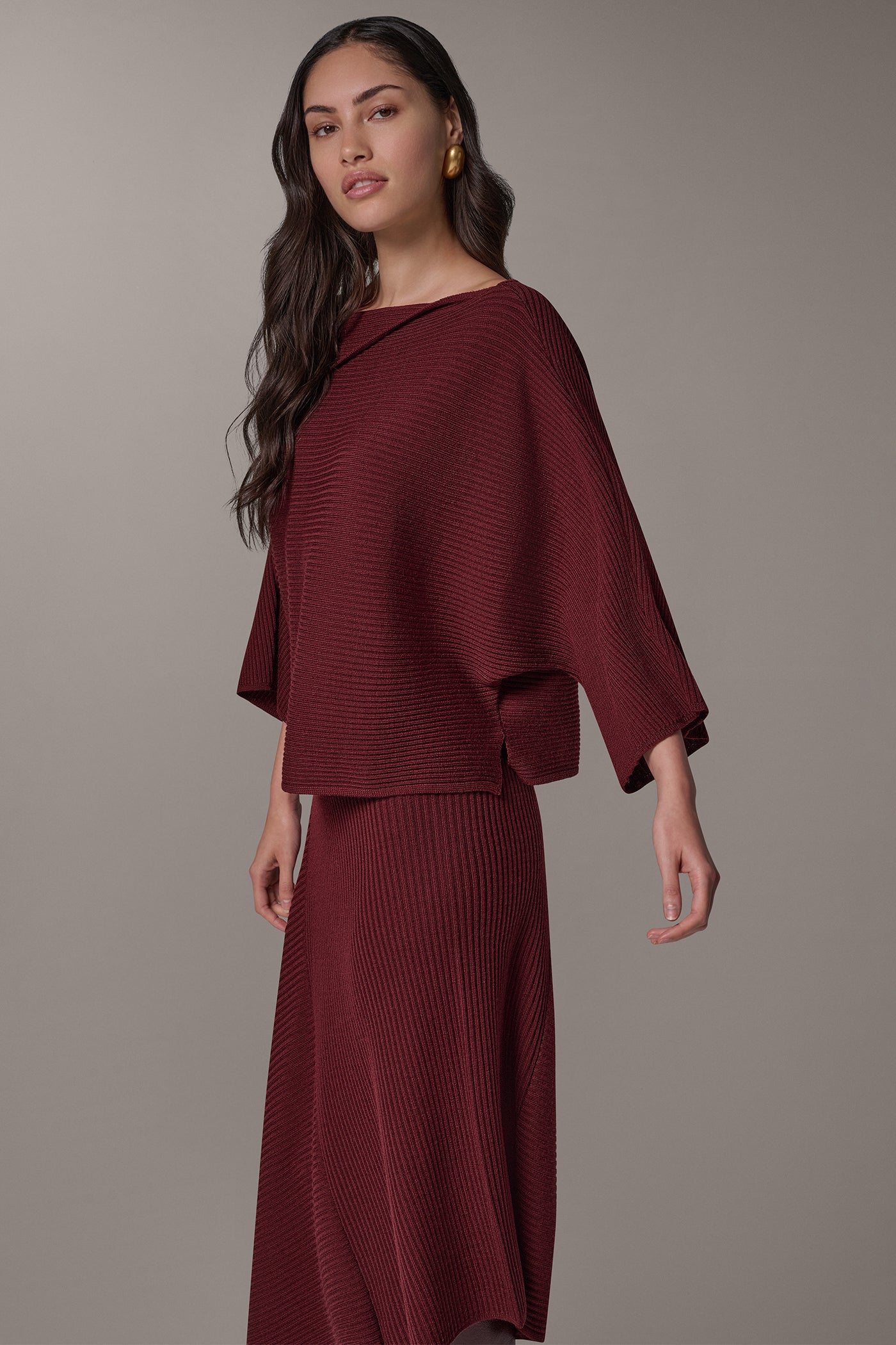 RIB WOOL ASYMMETRIC NECK SWEATER VIEW 3