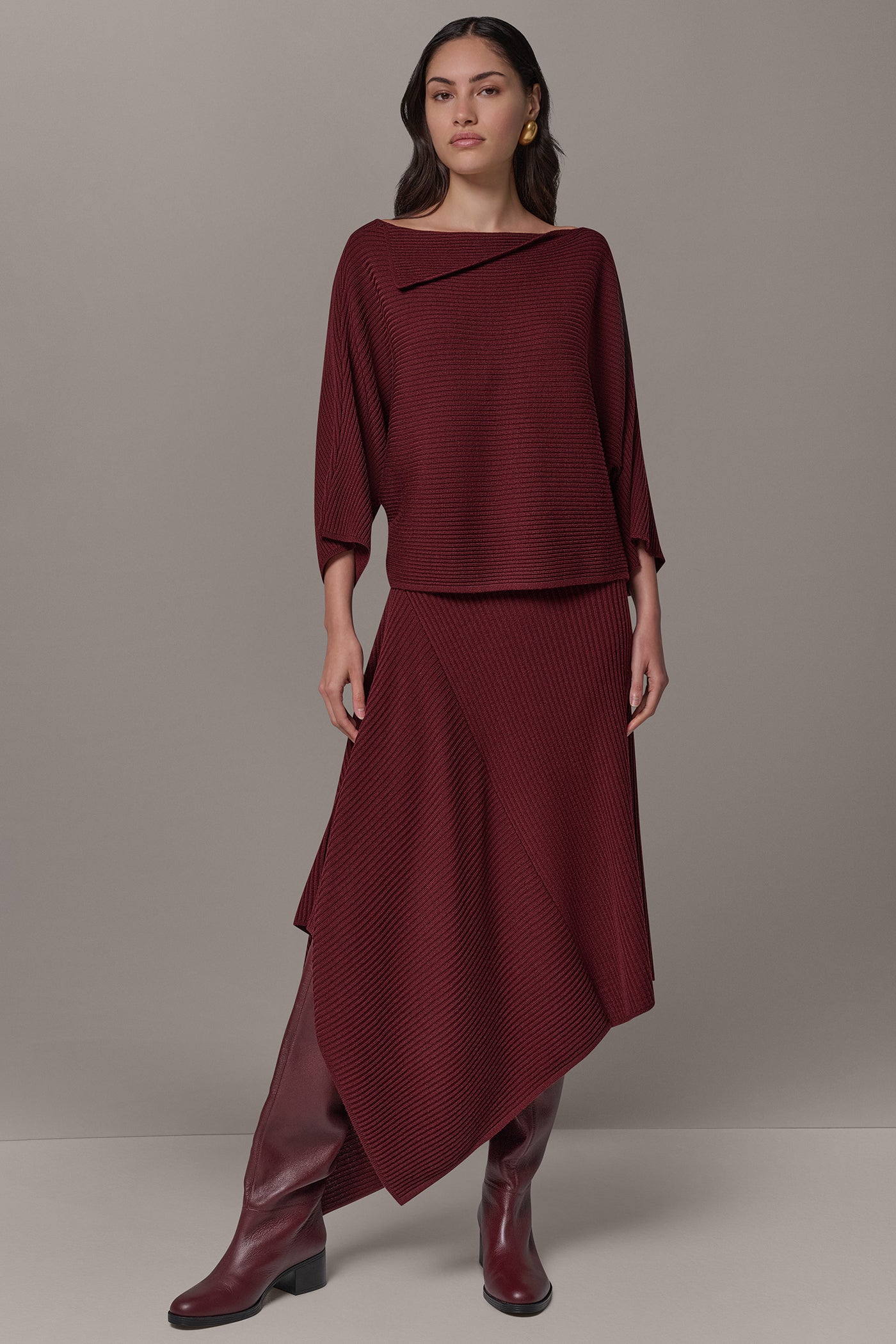 RIB WOOL ASYMMETRIC NECK SWEATER VIEW 10