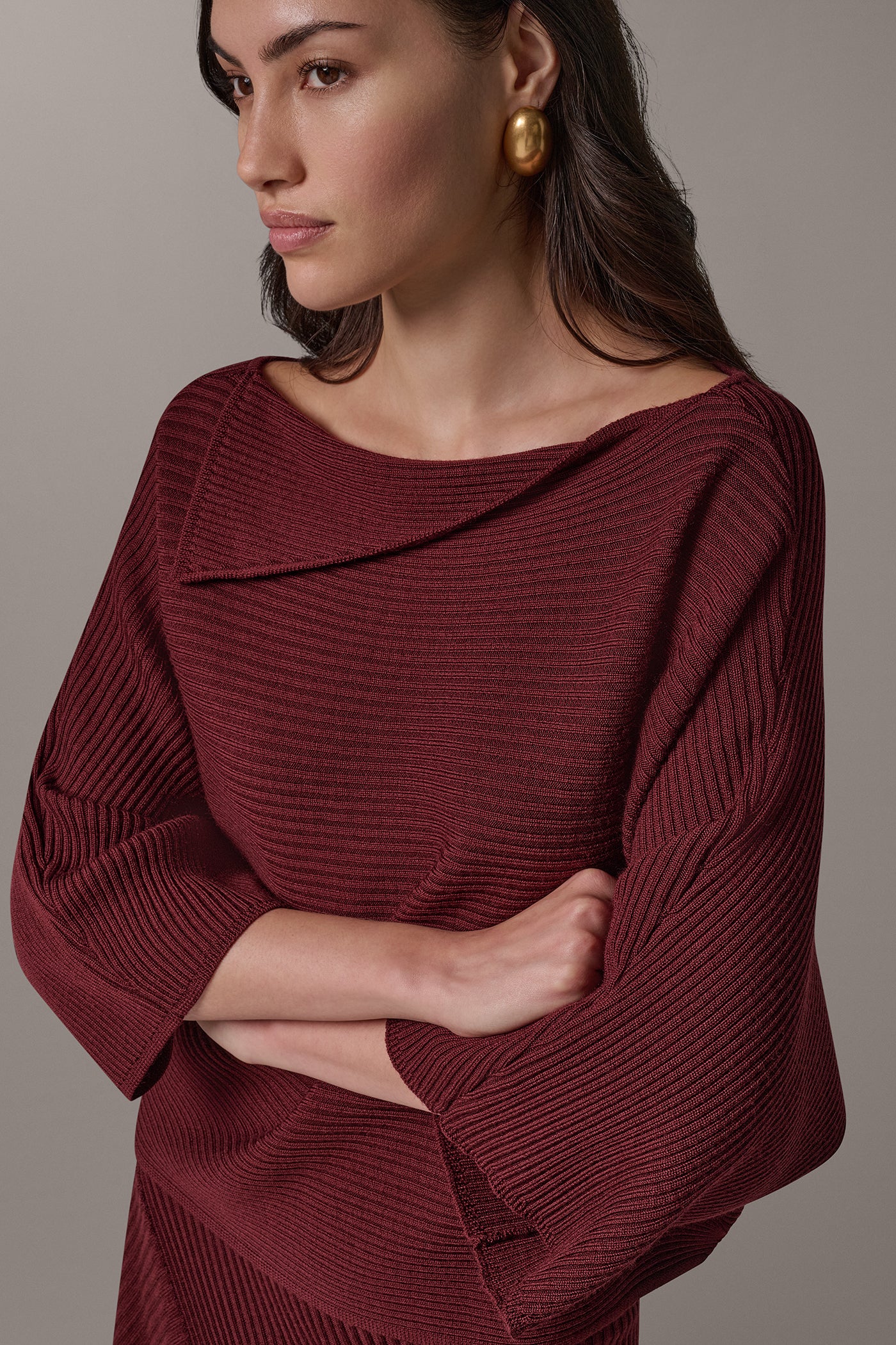 RIB WOOL ASYMMETRIC NECK SWEATER VIEW 5
