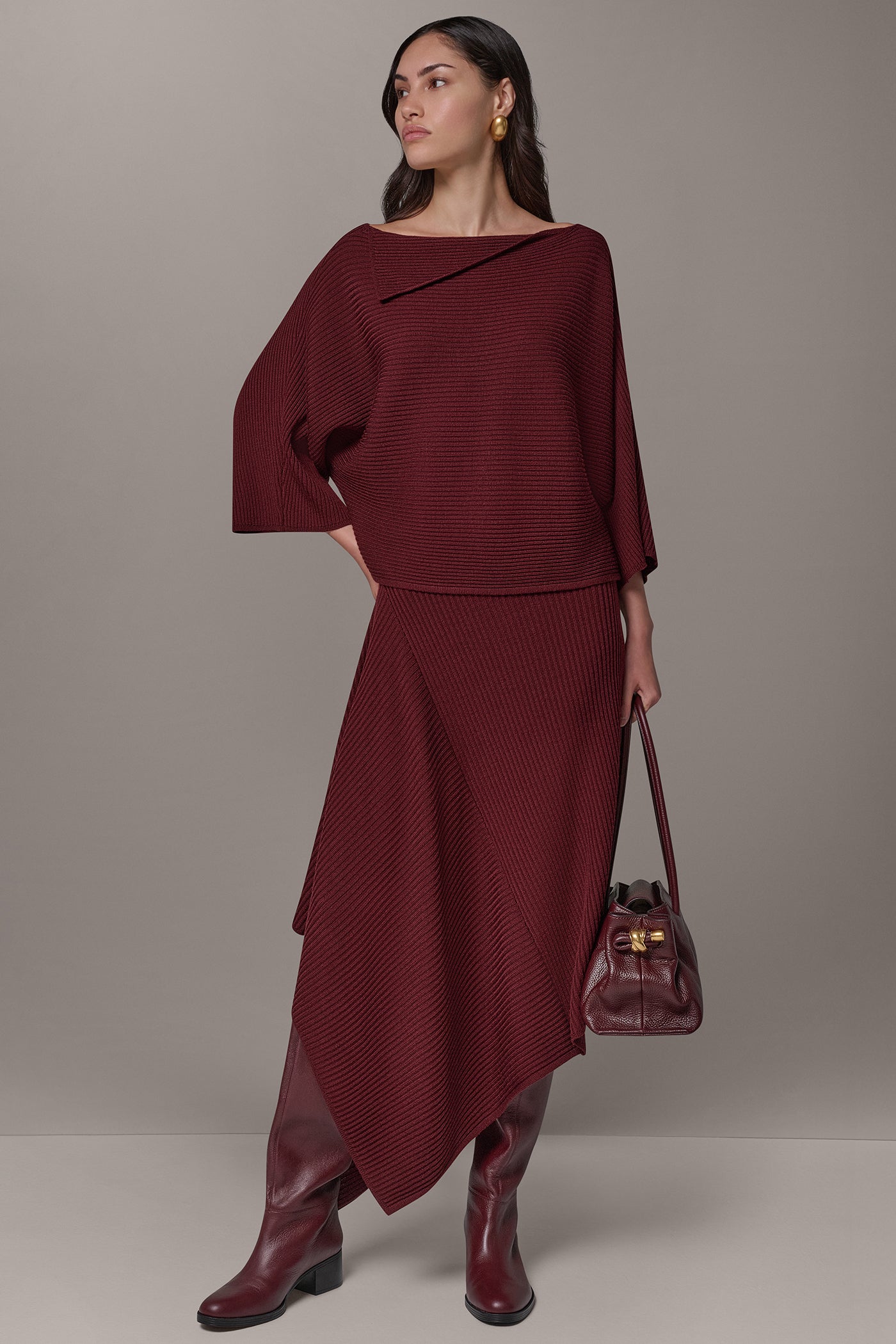 RIB WOOL ASYMMETRIC NECK SWEATER VIEW 8