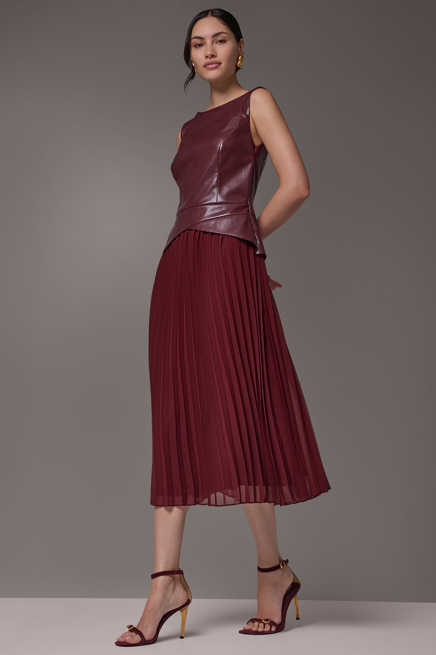 MIXED MEDIA PLEATED MIDI DRESS VIEW 11