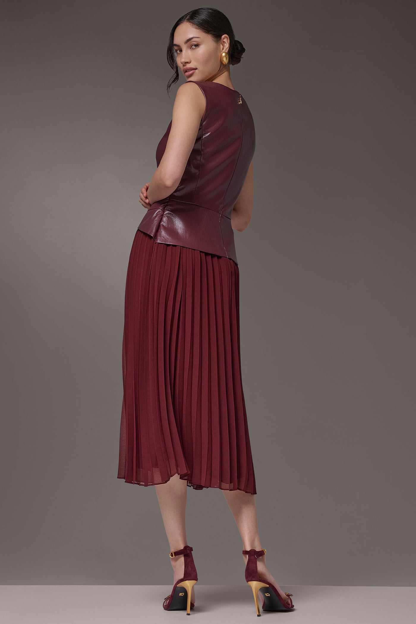 MIXED MEDIA PLEATED MIDI DRESS VIEW 12