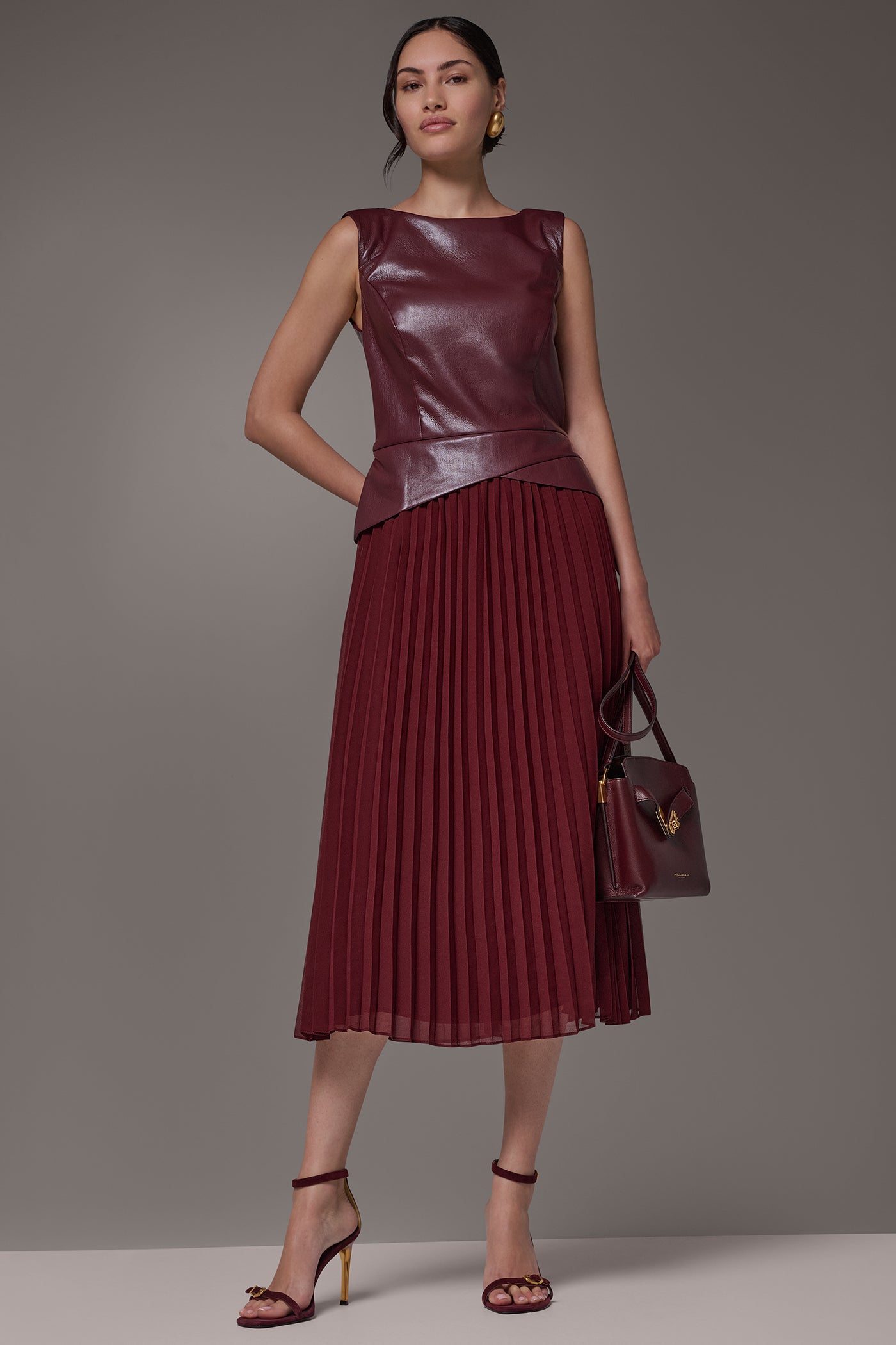 MIXED MEDIA PLEATED MIDI DRESS VIEW 8