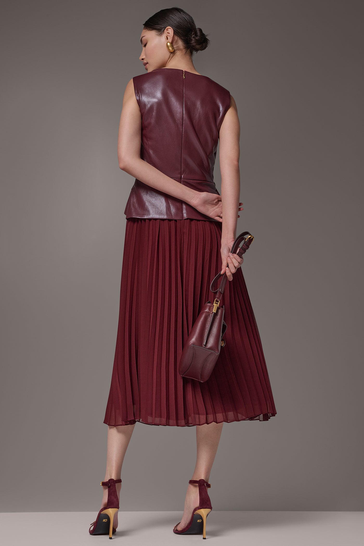 MIXED MEDIA PLEATED MIDI DRESS VIEW 9