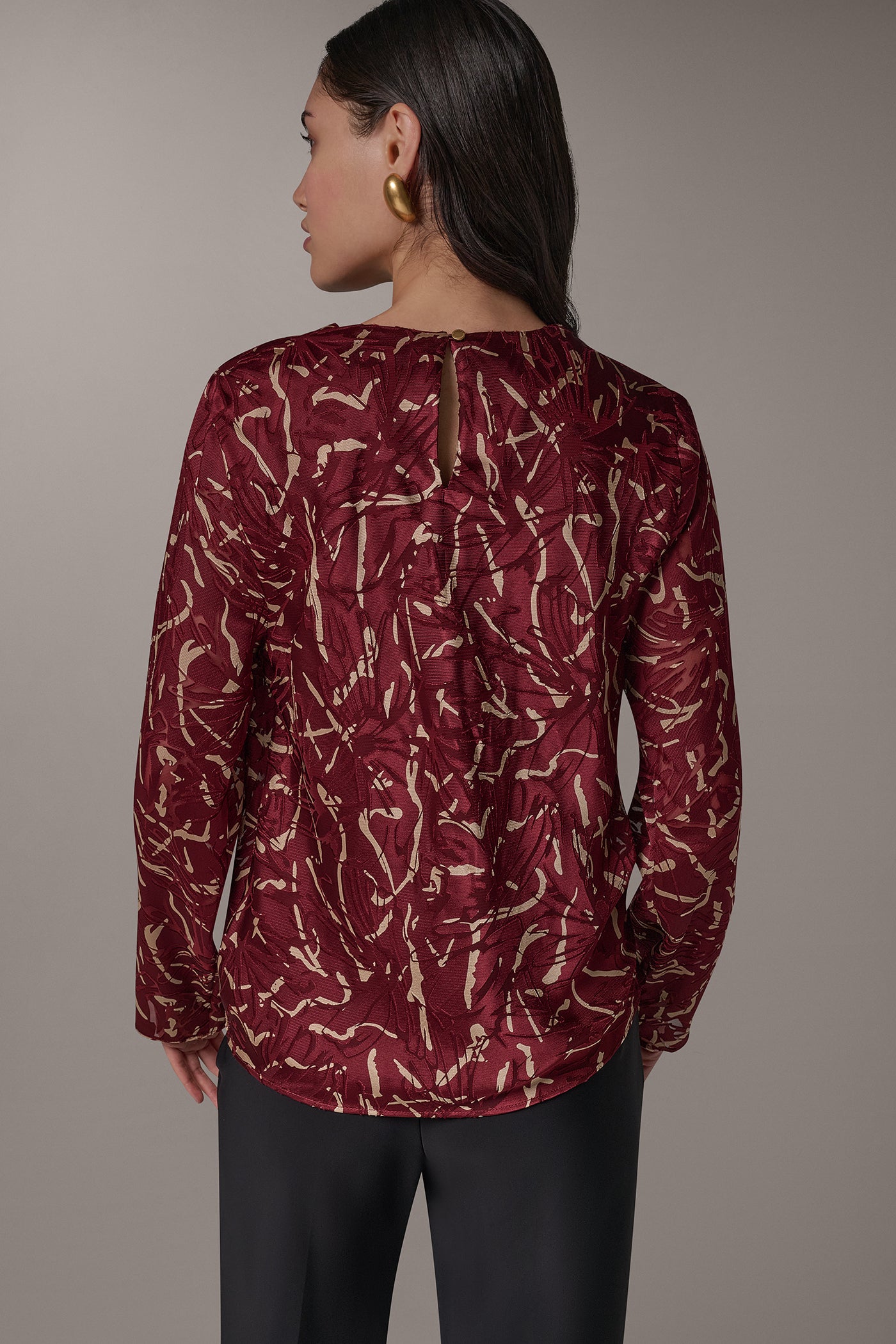 PRINTED BURNOUT COWL NECK TOP VIEW 3