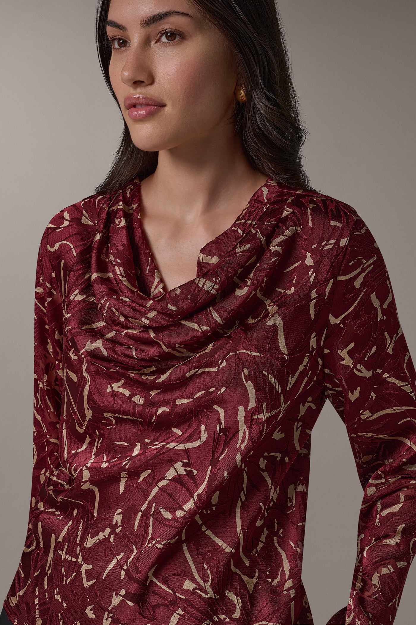 PRINTED BURNOUT COWL NECK TOP VIEW 2