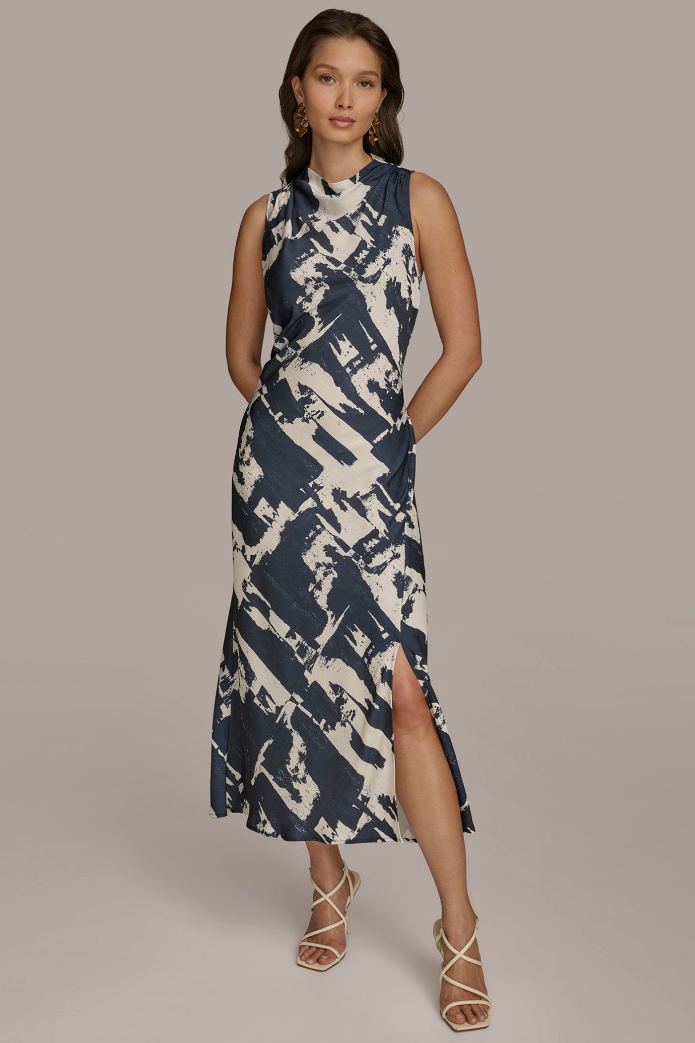 SLEEVELESS MOCK-NECK PRINTED MIDI DRESS VIEW 6 | SALE