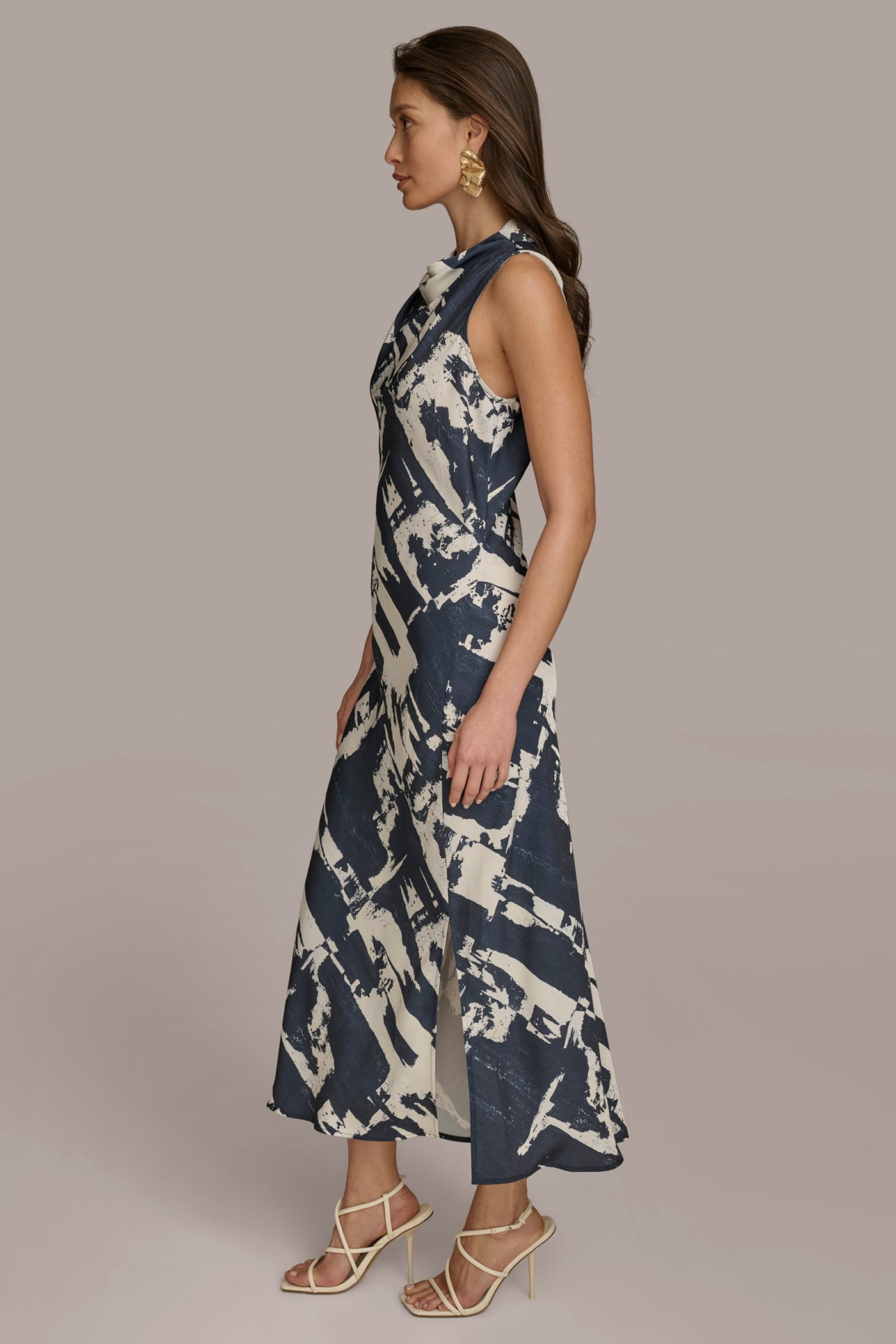 Sleeveless Mock Neck Printed Midi Dress | Donna Karan Sleeveless Mock Neck Printed Midi Dress | Donna Karan