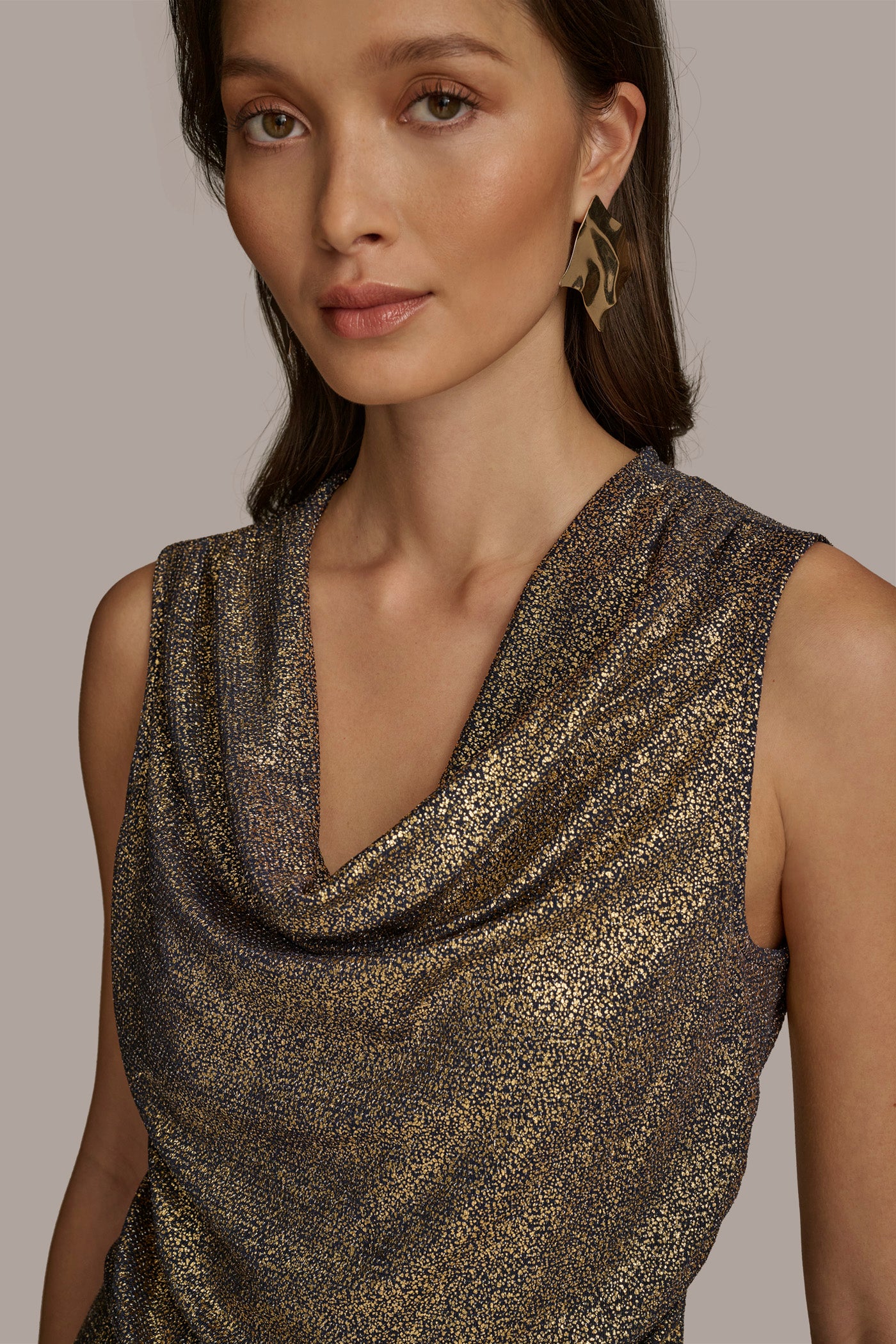 FOIL COWL NECK TOP VIEW 5 | SALE