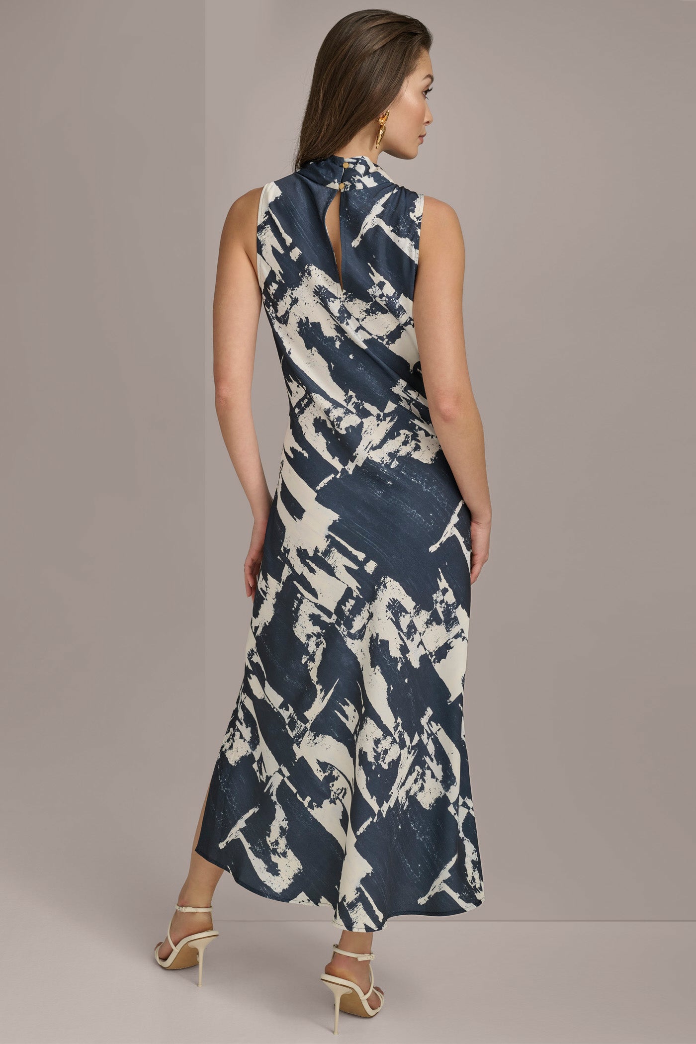 SLEEVELESS MOCK-NECK PRINTED MIDI DRESS VIEW 5 | SALE