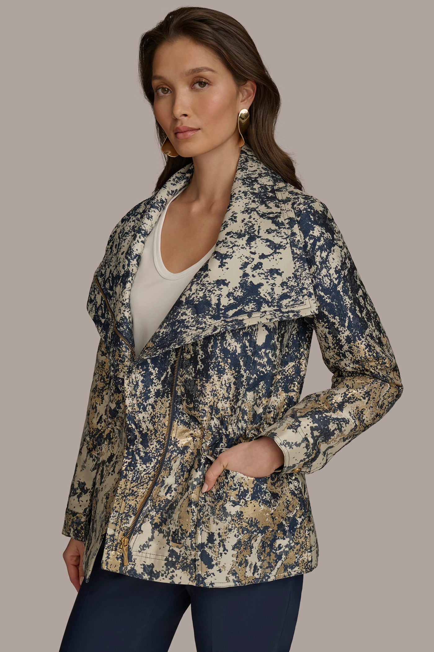 METALLIC JACQUARD ZIP UP JACKET VIEW 4 | Sale Coats