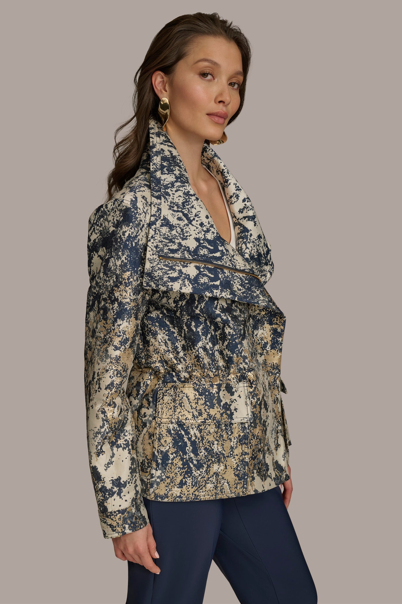 METALLIC JACQUARD ZIP UP JACKET VIEW 3 | Sale Coats