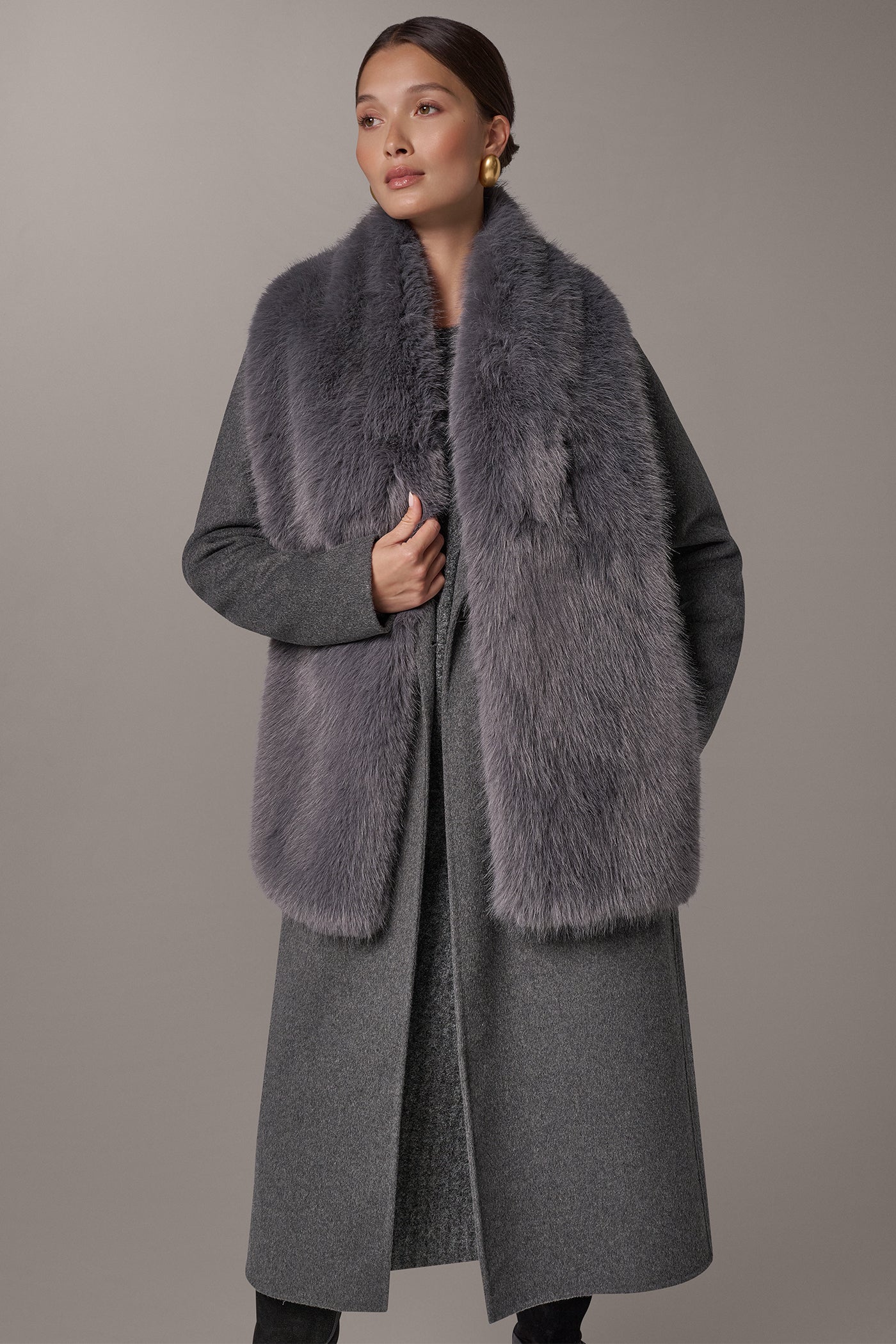 FAUX FUR SCARF LONG COAT VIEW 11 | Clothing