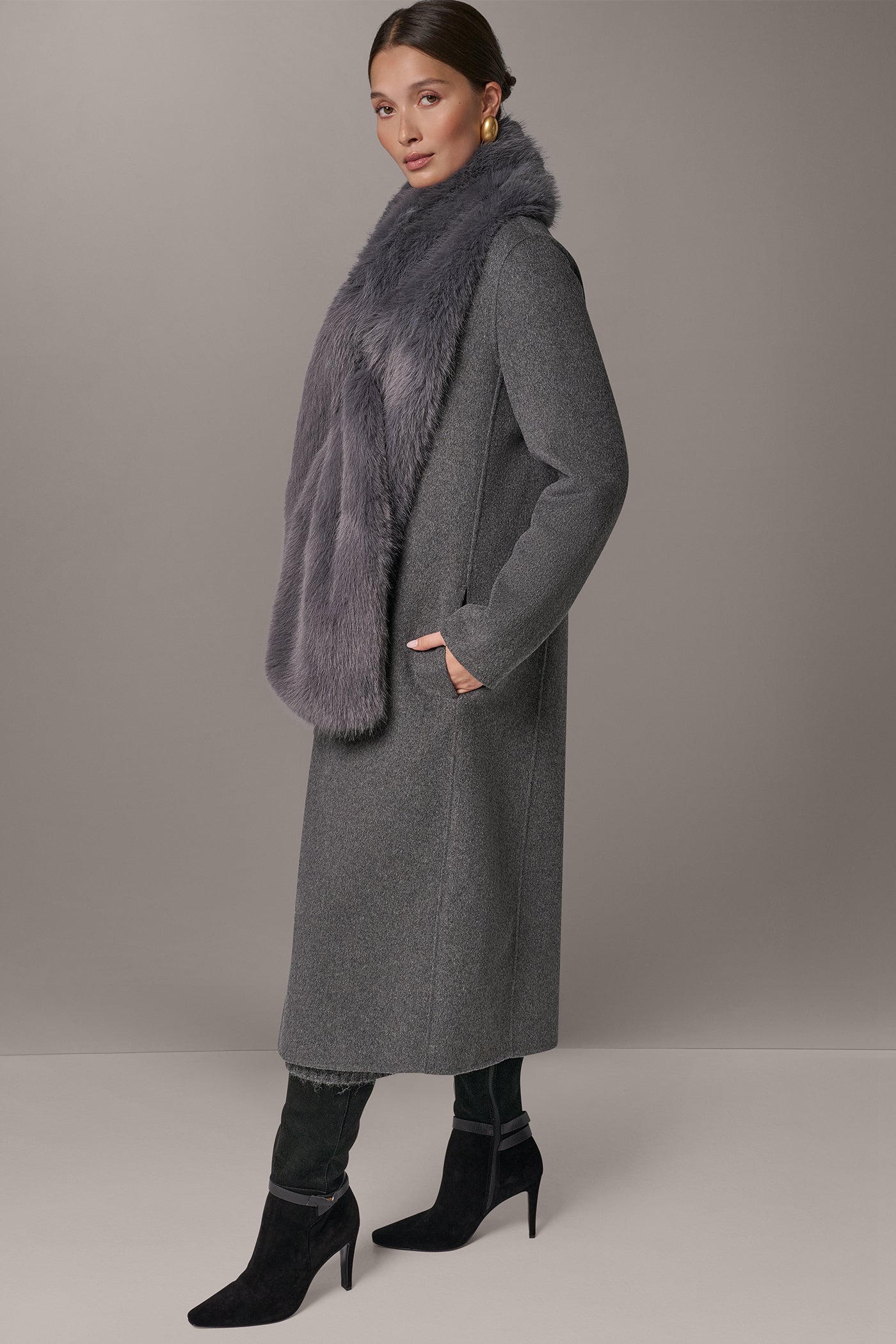FAUX FUR SCARF LONG COAT VIEW 12 | Clothing