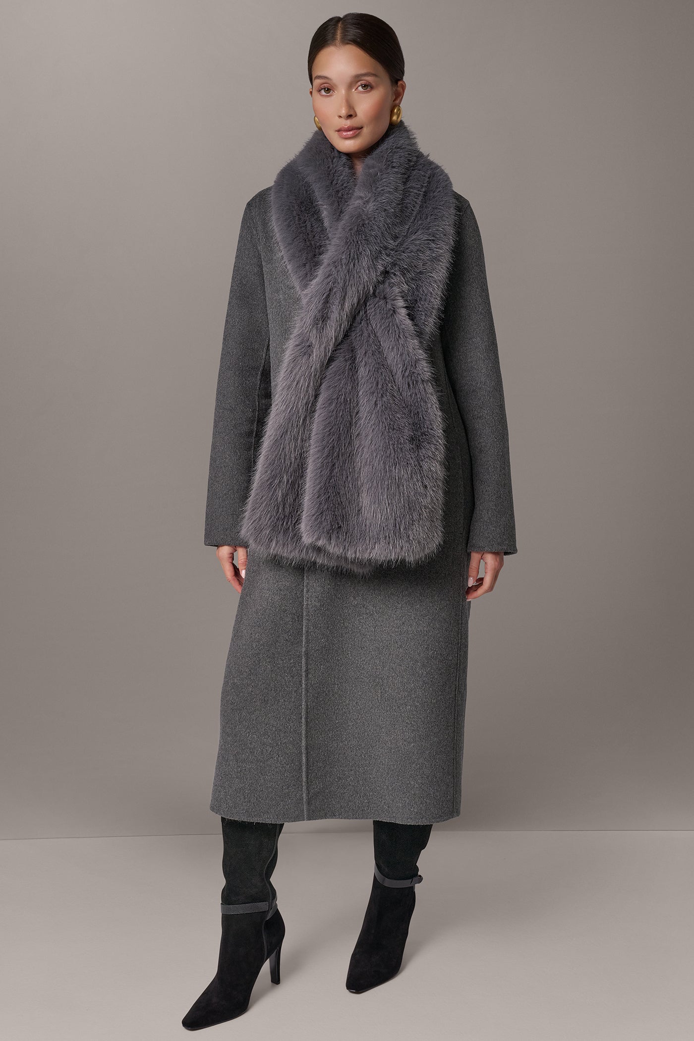FAUX FUR SCARF LONG COAT VIEW 13 | Clothing