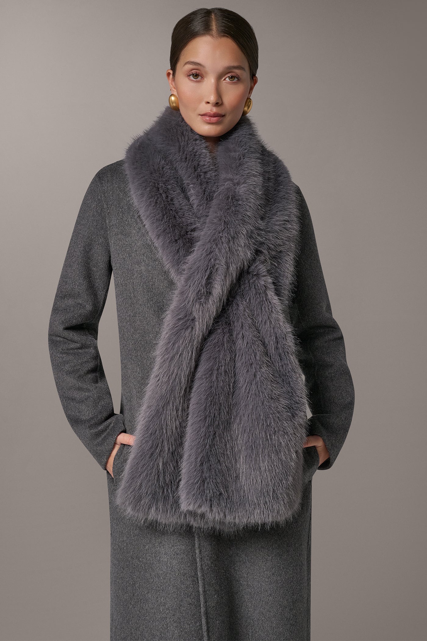 FAUX FUR SCARF LONG COAT