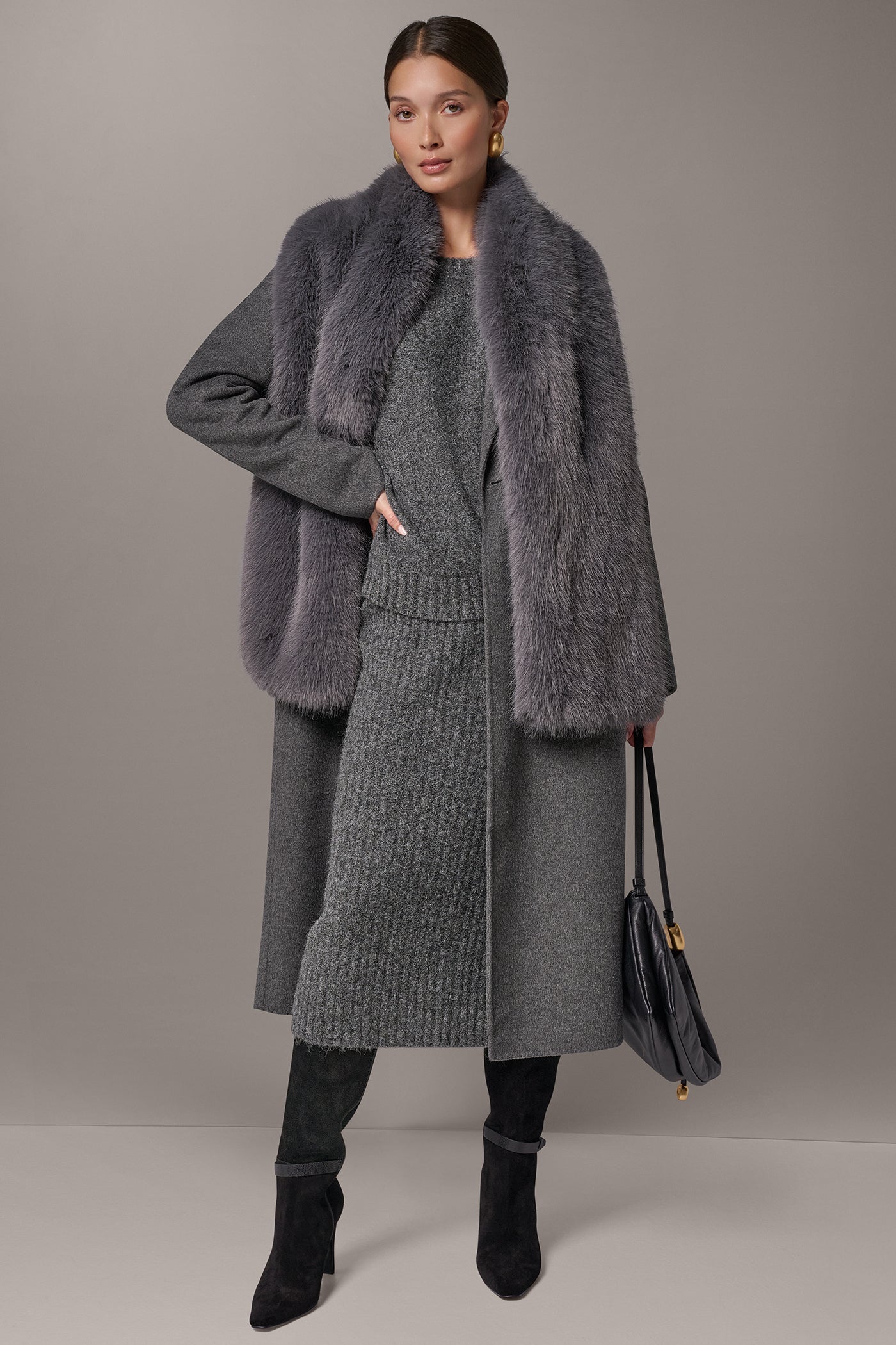 FAUX FUR SCARF LONG COAT VIEW 5 | Clothing