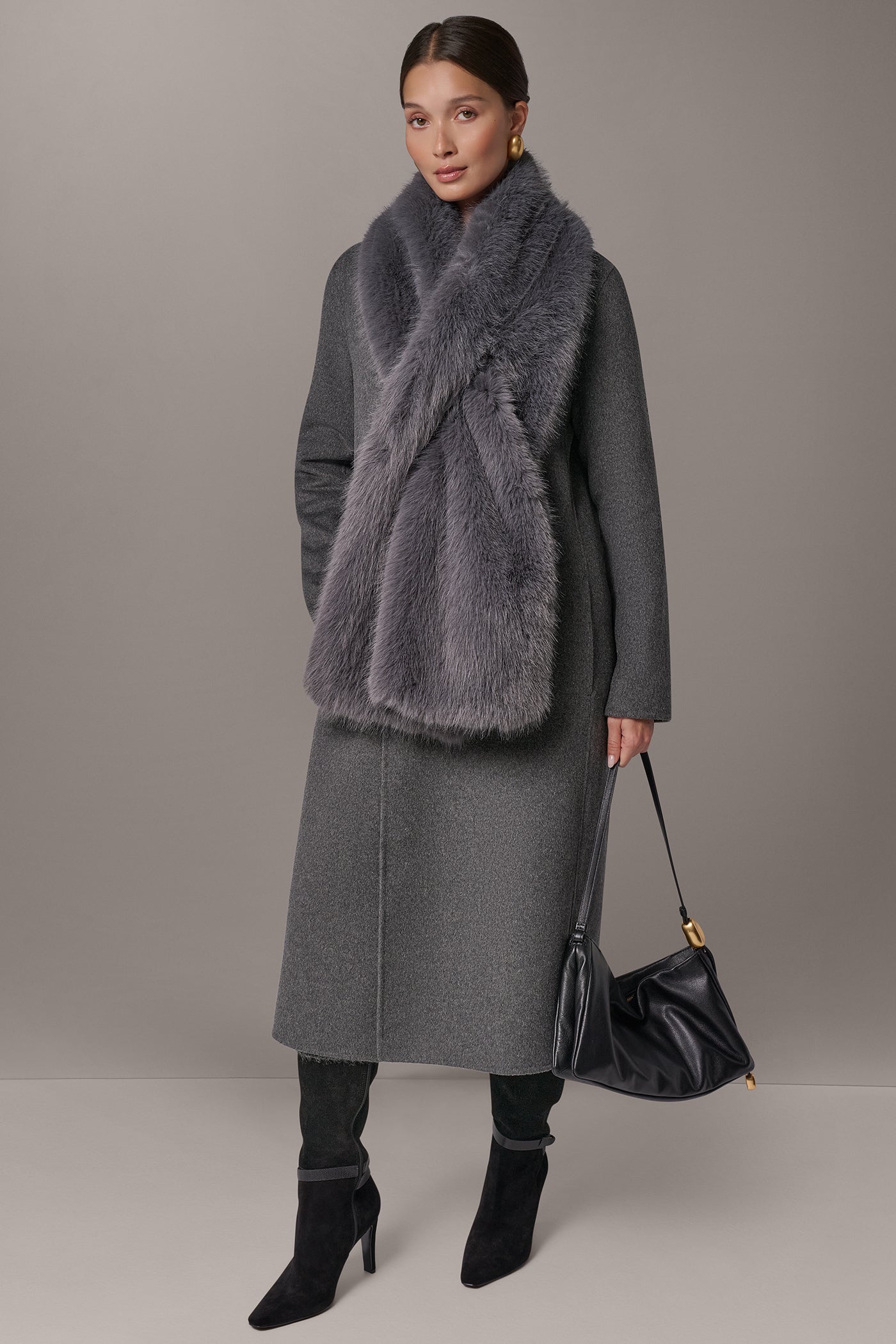FAUX FUR SCARF LONG COAT VIEW 6 | Clothing