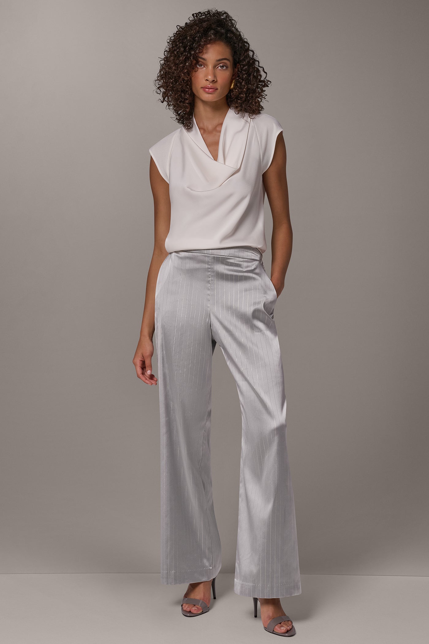 HIGH-RISE METALLIC WIDE-LEG PULL-ON PANT VIEW 4
