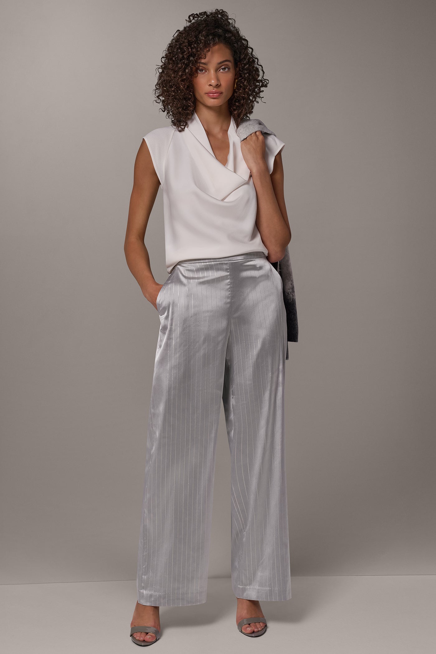 HIGH-RISE METALLIC WIDE-LEG PULL-ON PANT VIEW 3