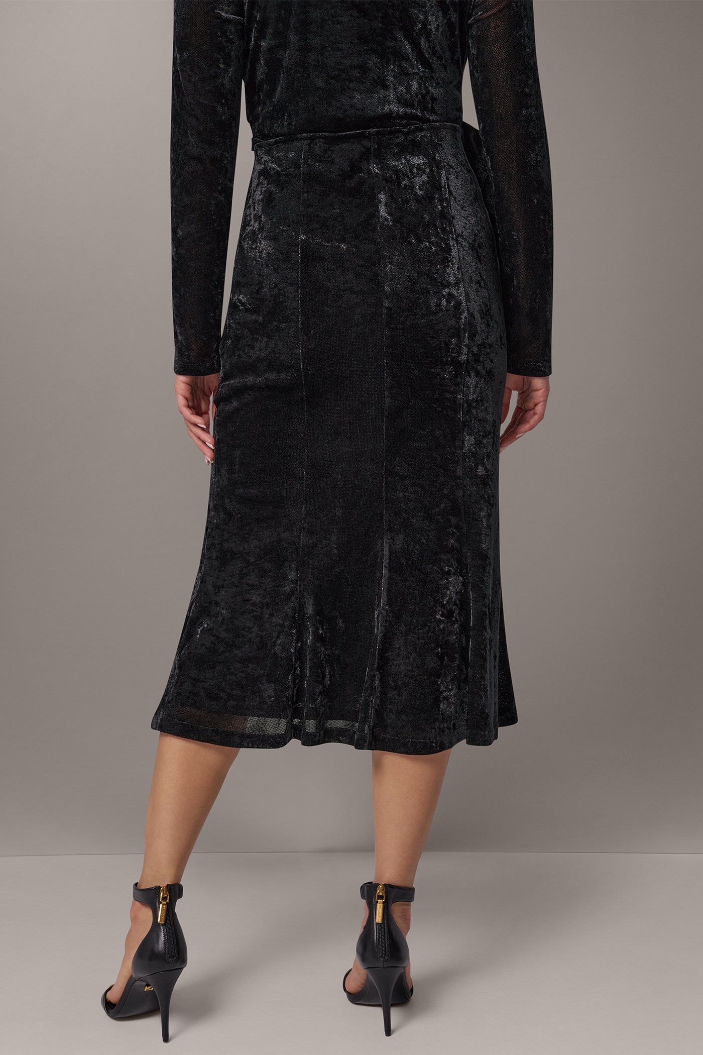STRETCH VELVET MIDI TRUMPET SKIRT VIEW 3
