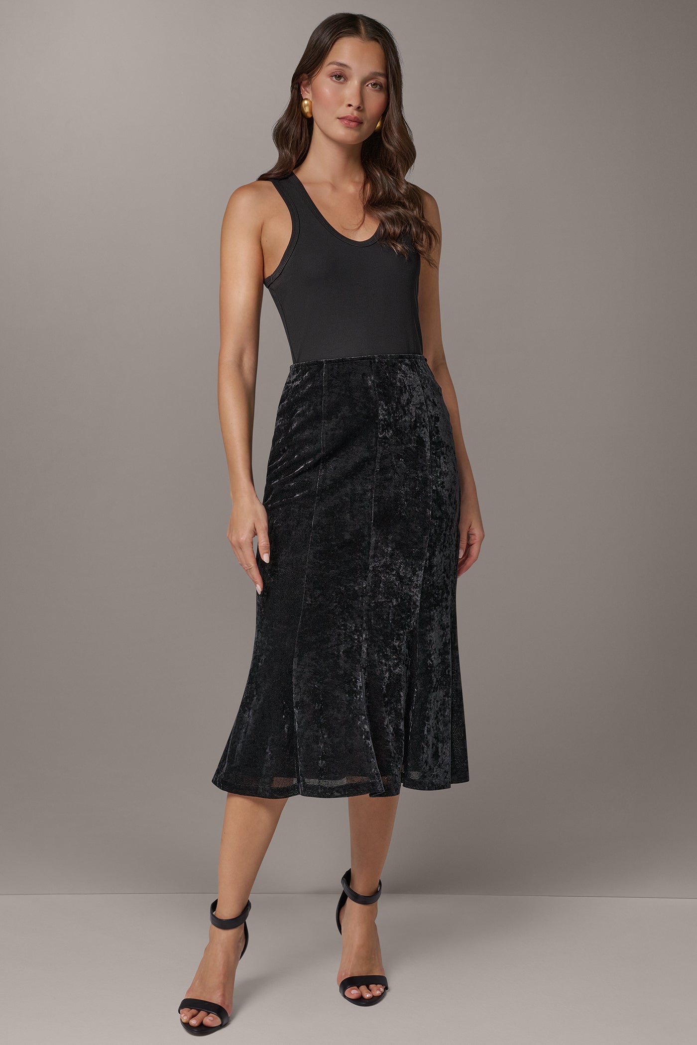 STRETCH VELVET MIDI TRUMPET SKIRT VIEW 4