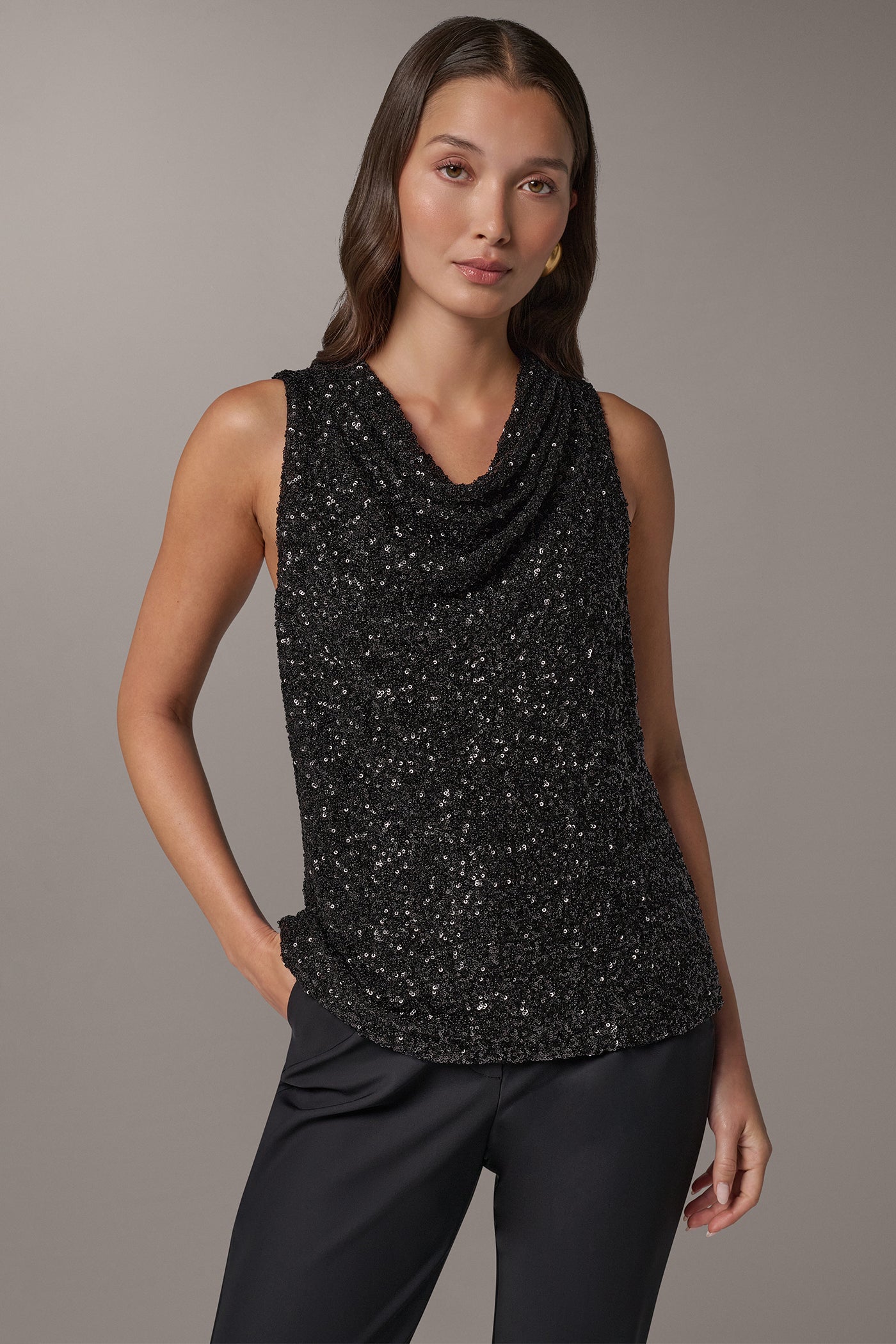 SEQUIN HIGH COWL NECK TOP