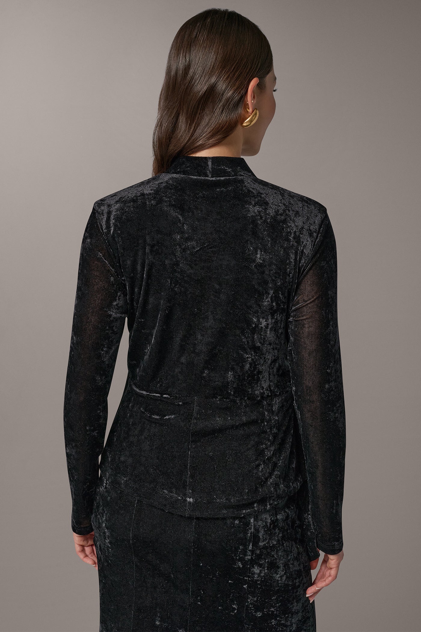STRETCH VELVET WRAP-EFFECT TOP VIEW 3