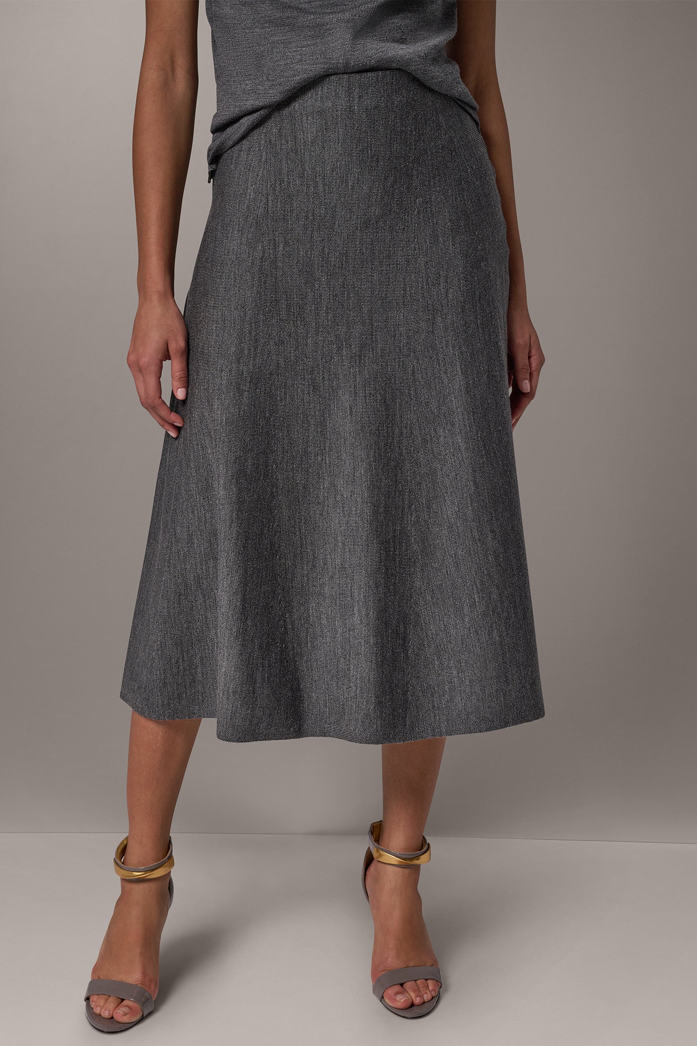 WOOL MIDI A-LINE SWEATER SKIRT VIEW 1