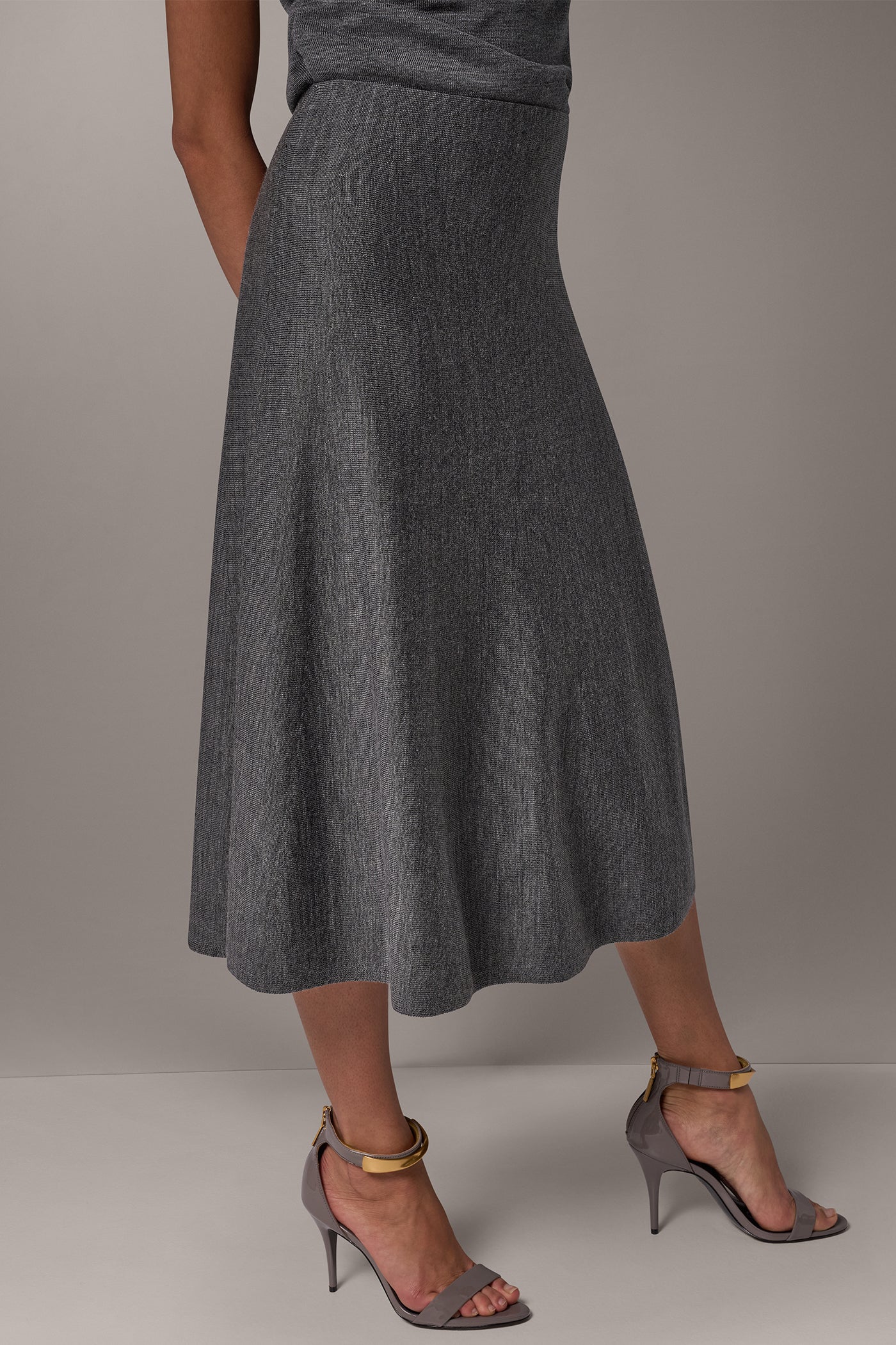 WOOL MIDI A-LINE SWEATER SKIRT VIEW 2