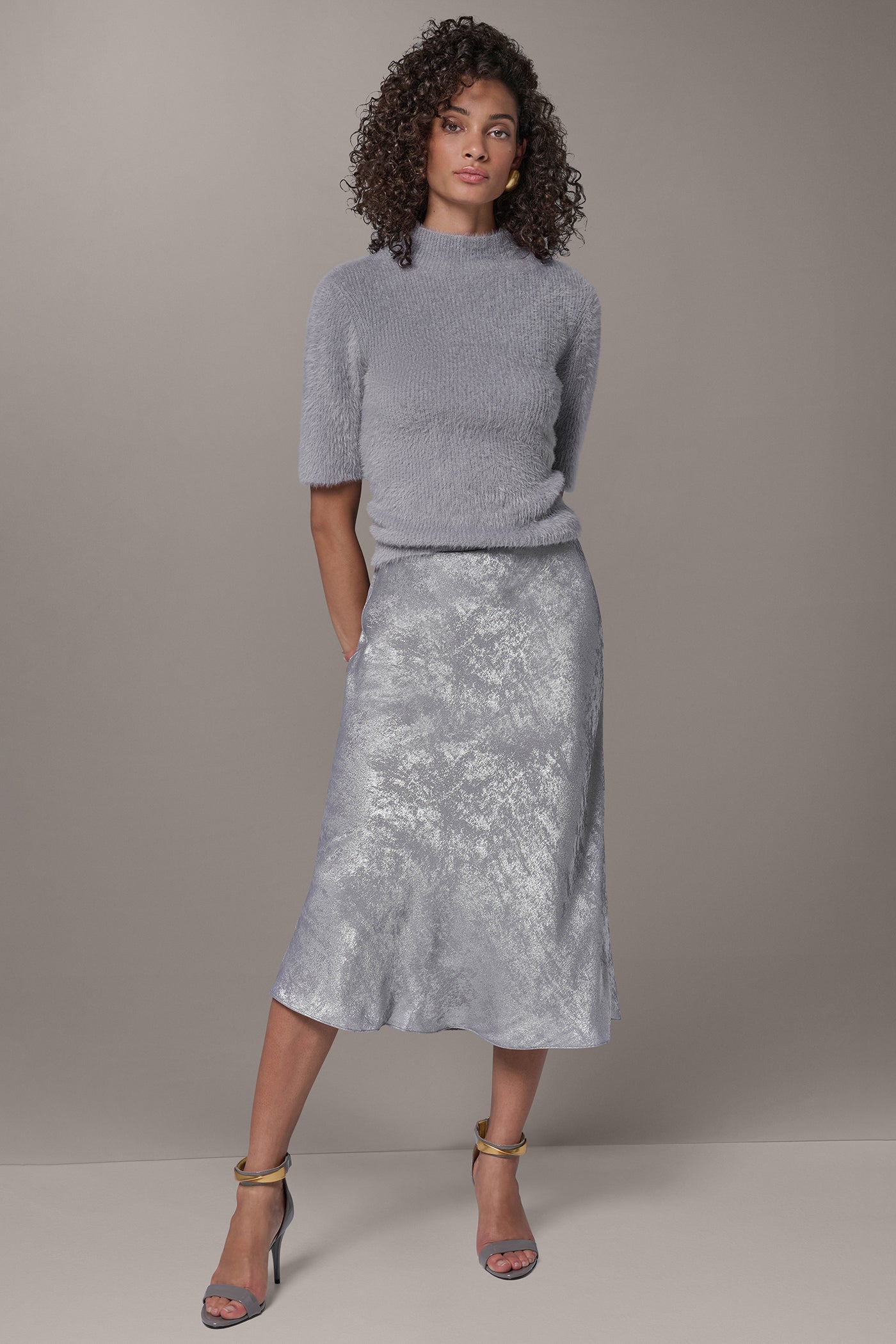 SOFT FOIL MIDI A-LINE SKIRT VIEW 5 | Skirts