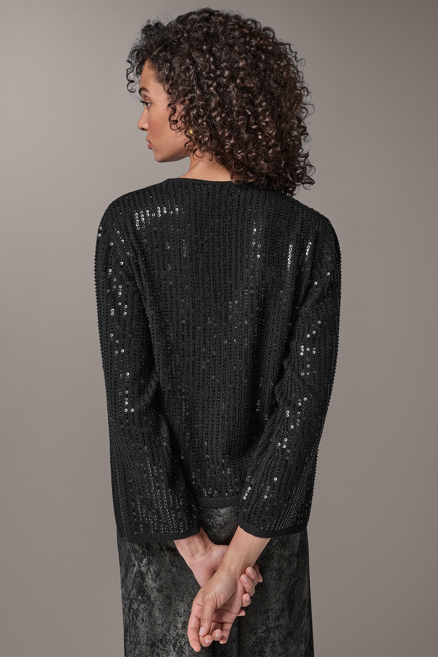 SEQUIN FUNNEL NECK POINTELLE SWEATER VIEW 4