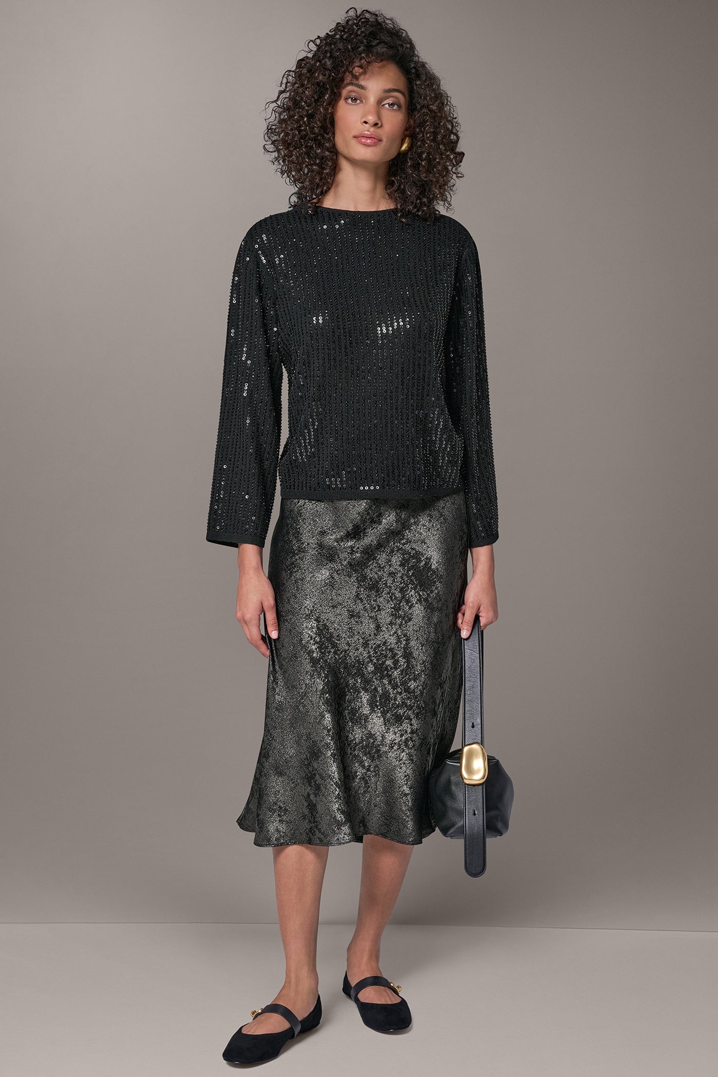 SEQUIN FUNNEL NECK POINTELLE SWEATER VIEW 5