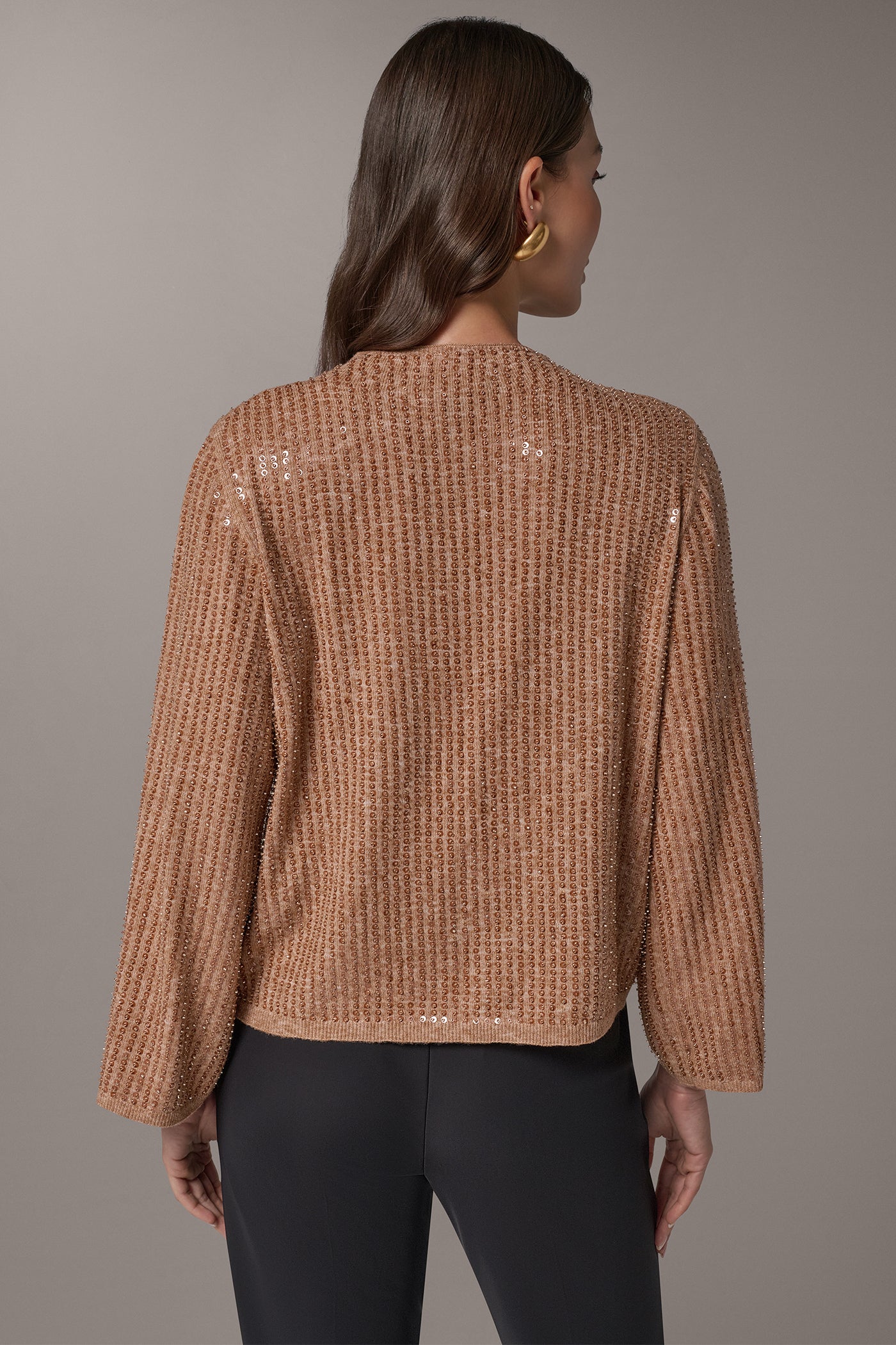 SEQUIN FUNNEL NECK POINTELLE SWEATER VIEW 3