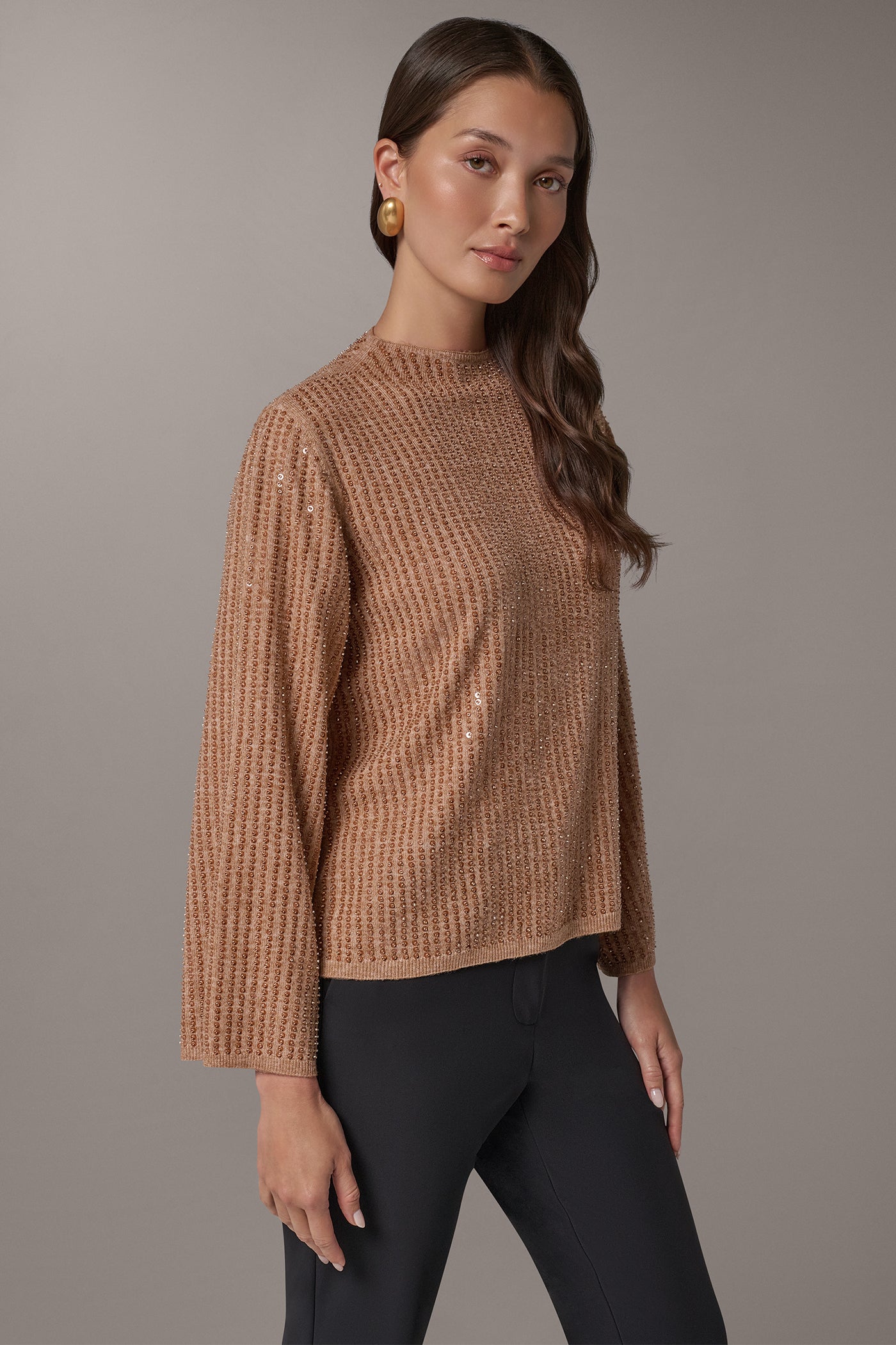 SEQUIN FUNNEL NECK POINTELLE SWEATER VIEW 2
