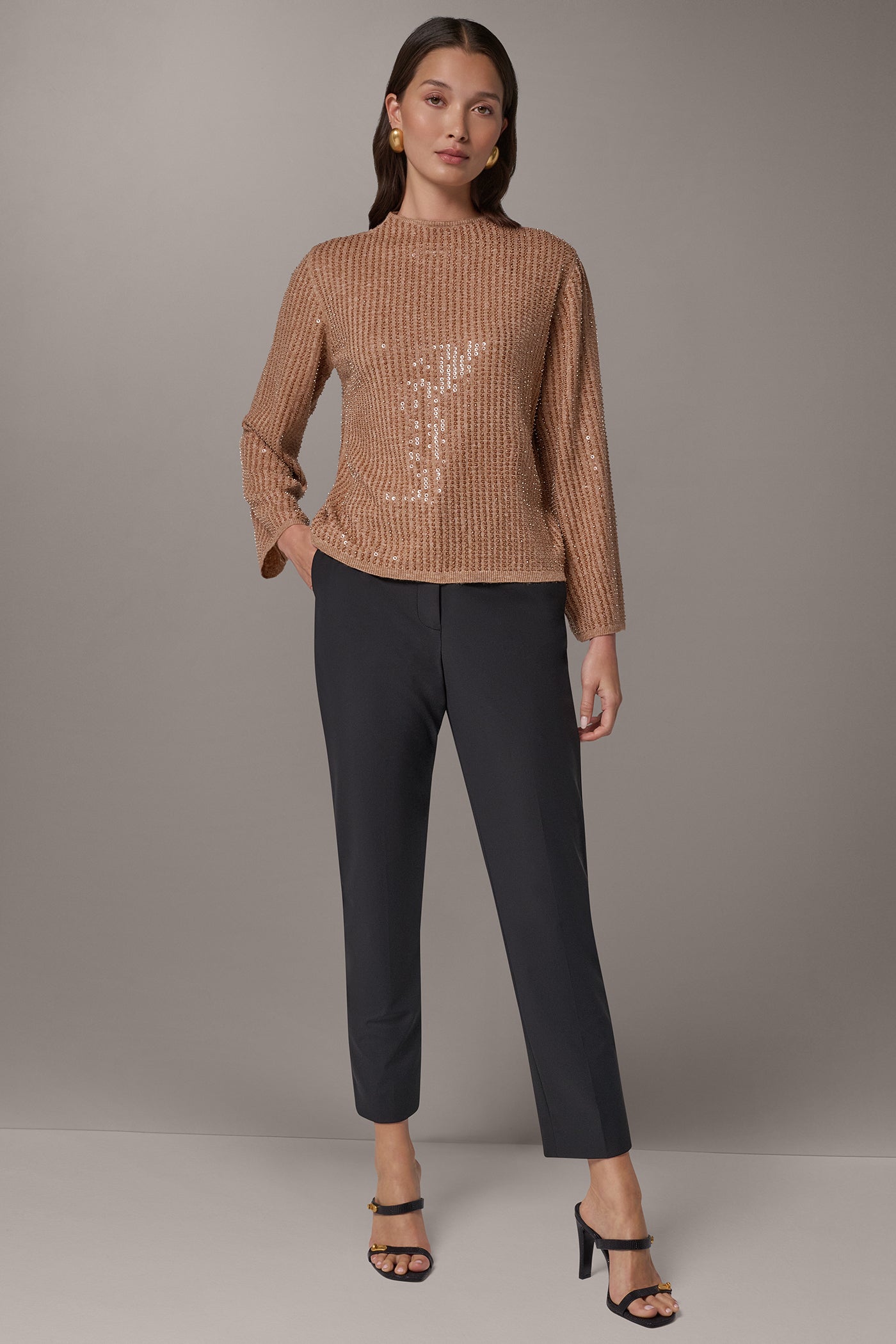 SEQUIN FUNNEL NECK POINTELLE SWEATER VIEW 4