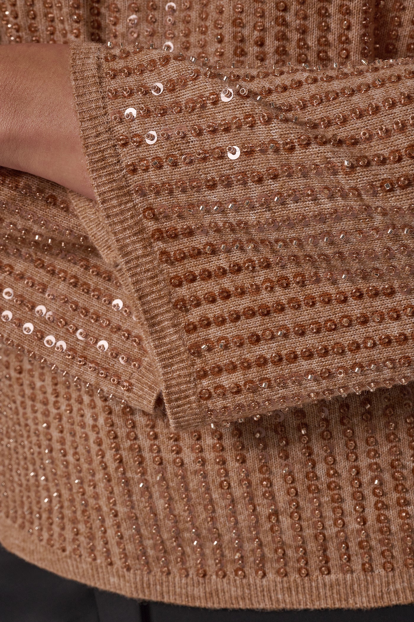 SEQUIN FUNNEL NECK POINTELLE SWEATER VIEW 5