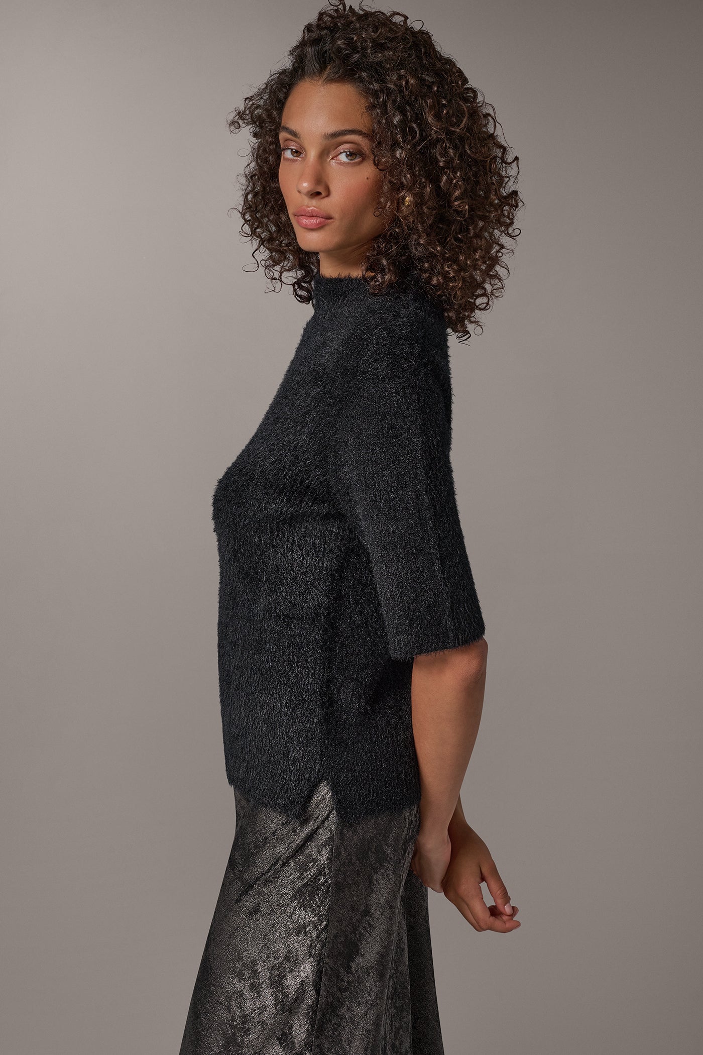 ELBOW SLEEVE MOCK NECK SWEATER VIEW 3