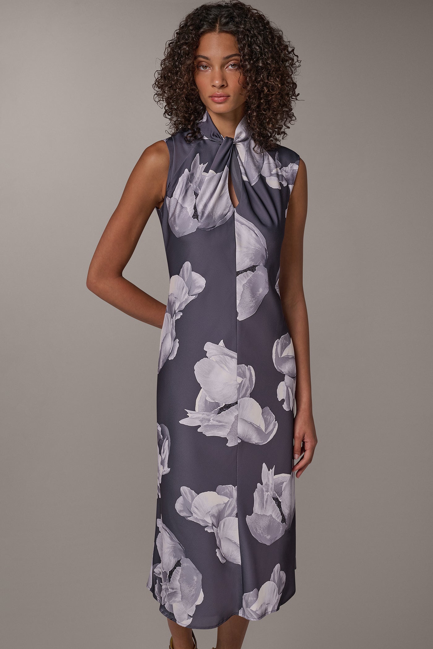 FLORAL TWIST NECK MIDI DRESS VIEW 5