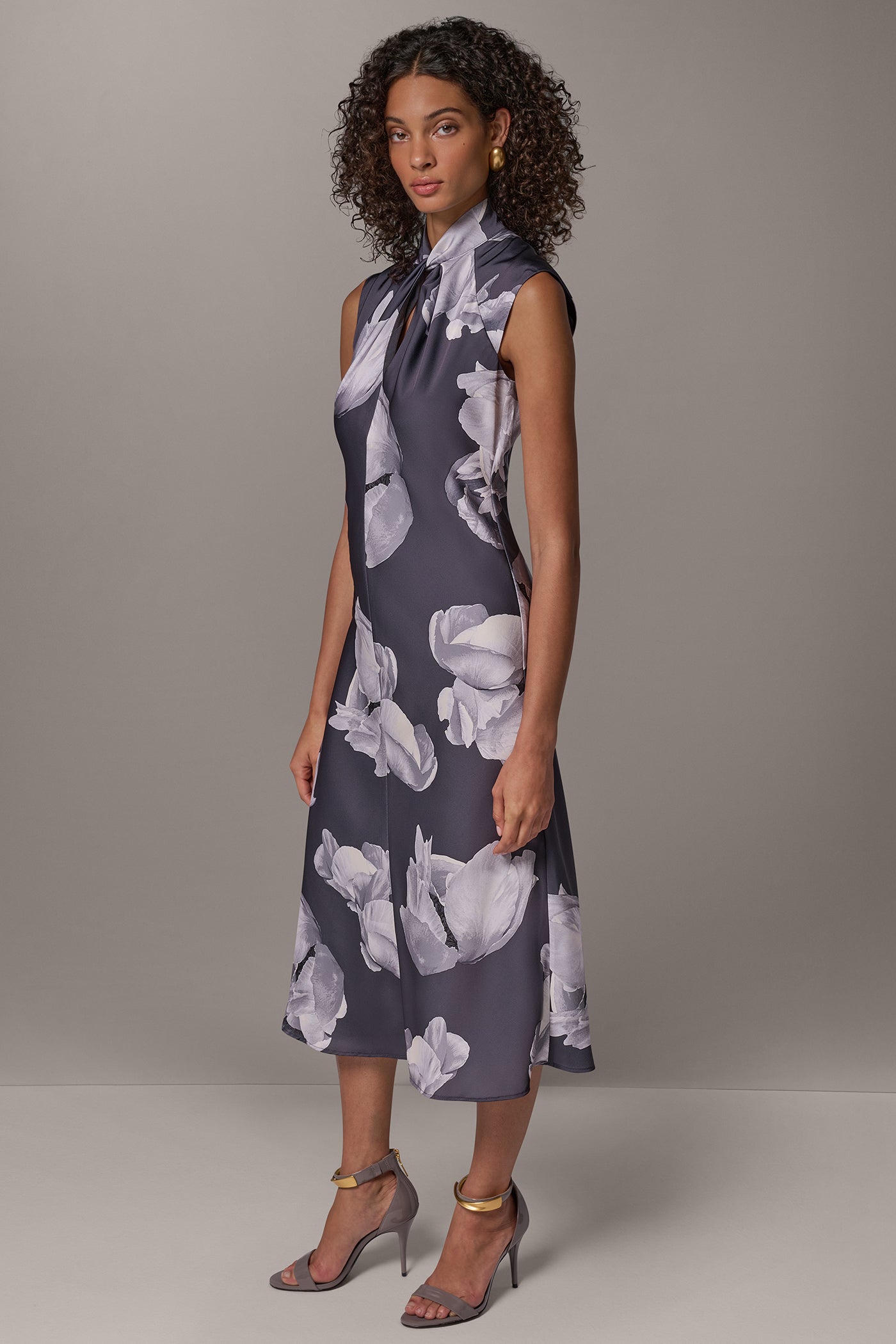 FLORAL TWIST NECK MIDI DRESS VIEW 4