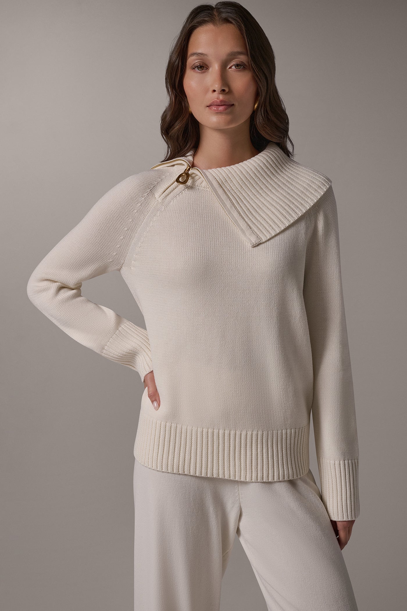 ASYMMETRIC HALF-ZIP SWEATER