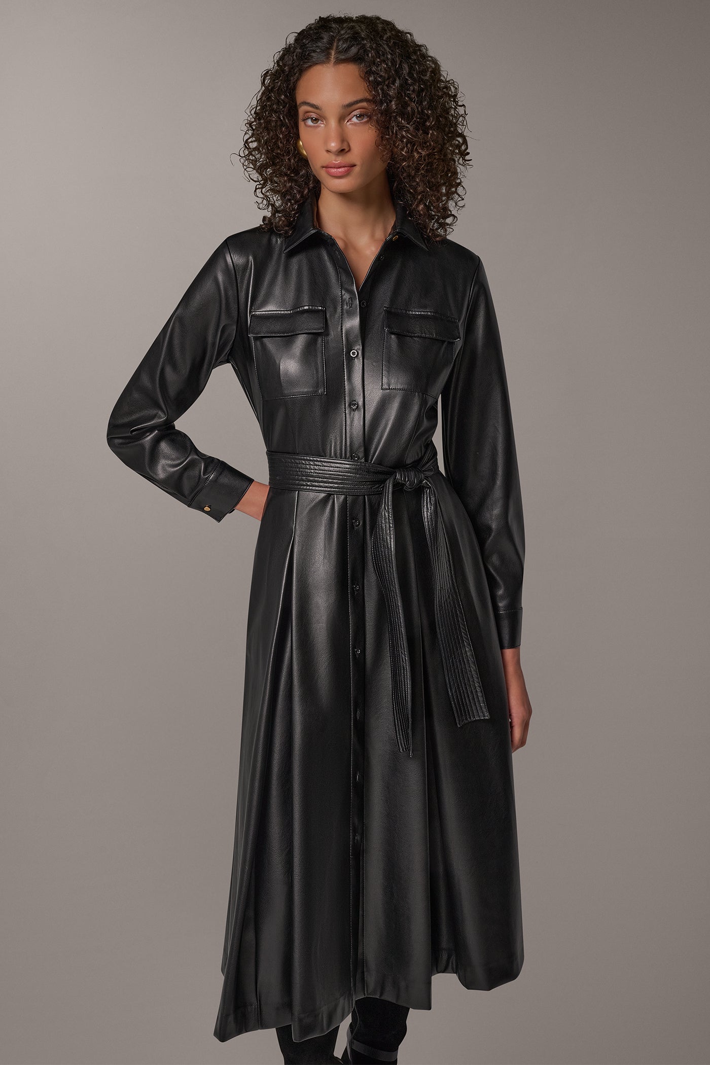 TIE BELT MIDI SHIRT DRESS VIEW 8